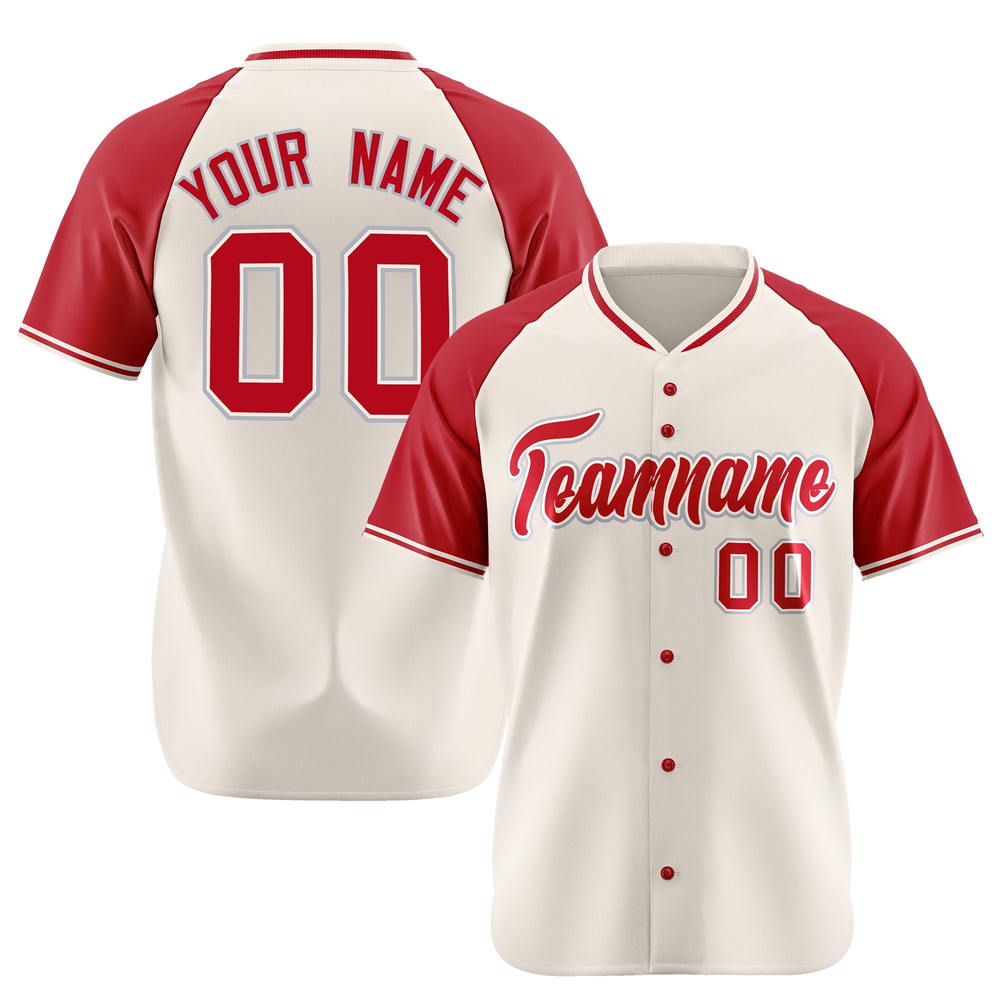 Custom Cream Red Gray Authentic Colored Buttons Baseball Jersey