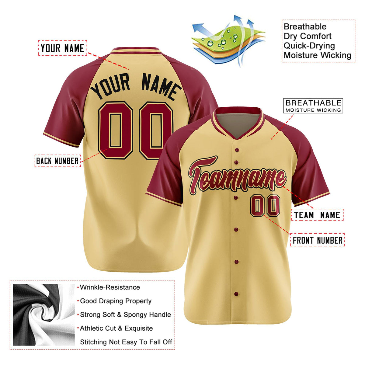 Custom Old Gold Burgundy Black Authentic Colored Buttons Baseball Jersey