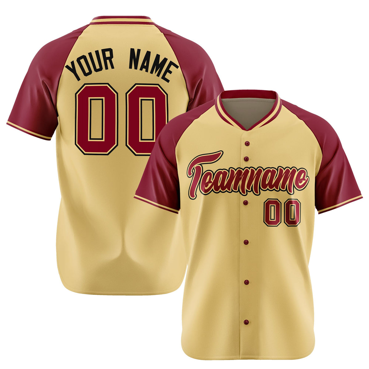 Custom Old Gold Burgundy Black Authentic Colored Buttons Baseball Jersey