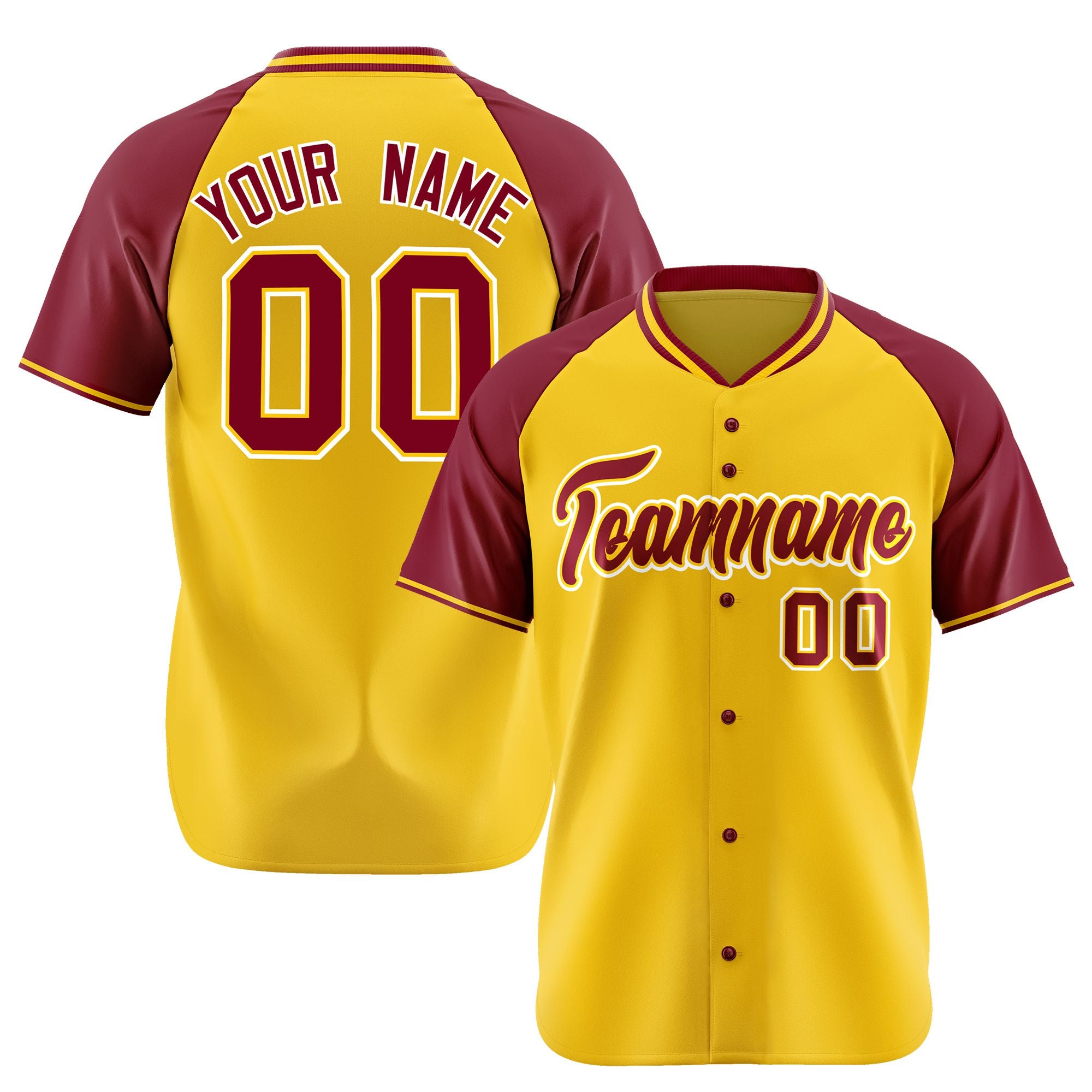 Custom Yellow Burgundy White Authentic Colored Buttons Baseball Jersey