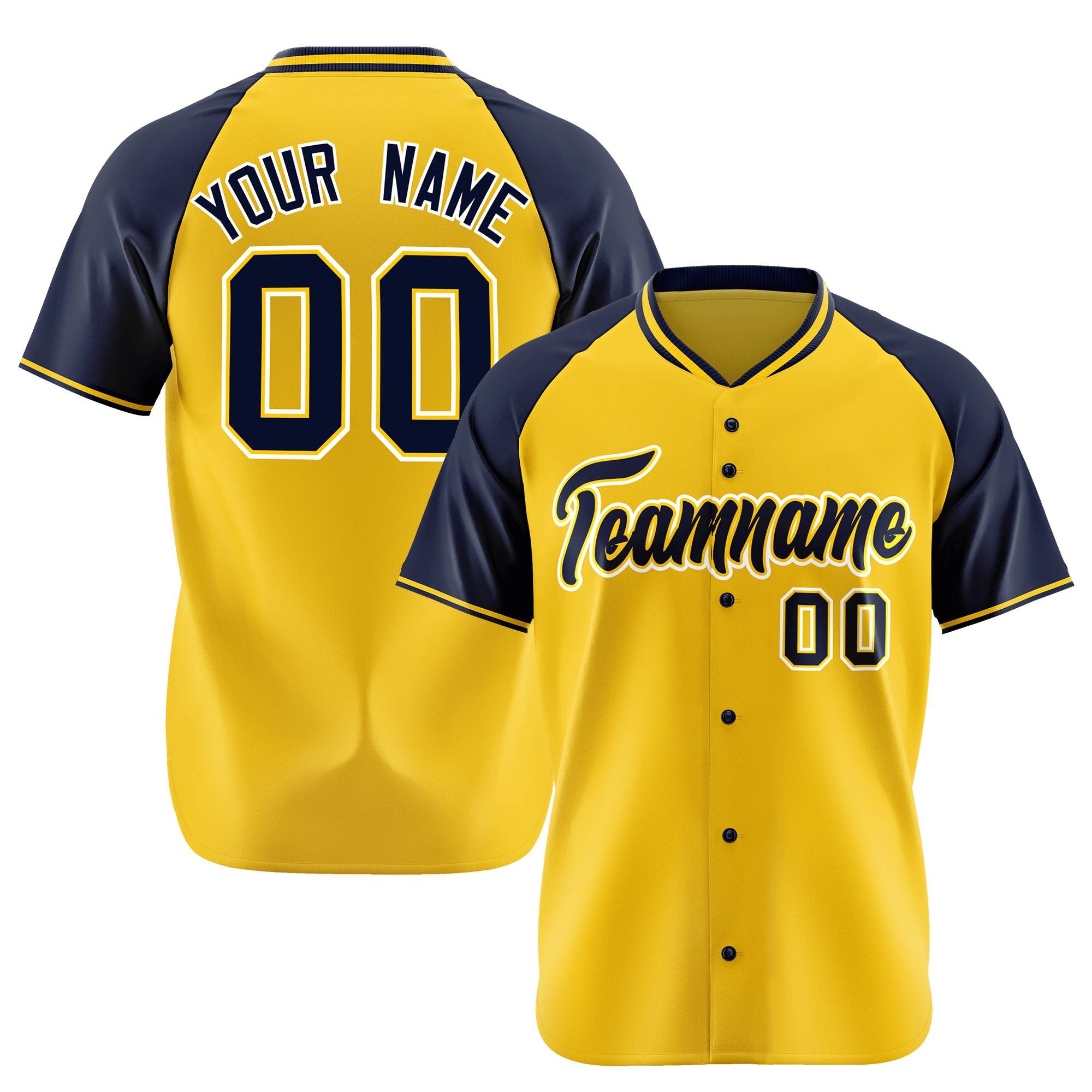 Custom Yellow Navy White Authentic Colored Buttons Baseball Jersey