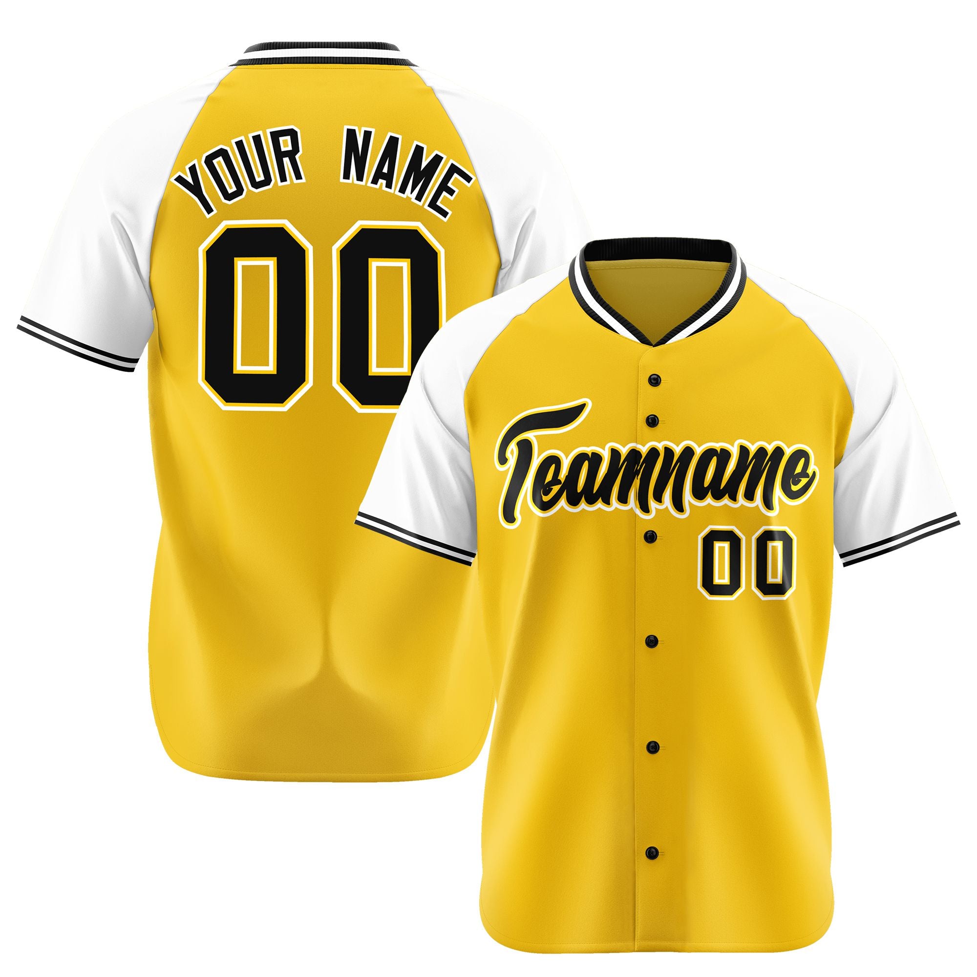 Custom Yellow White Black Authentic Colored Buttons Baseball Jersey