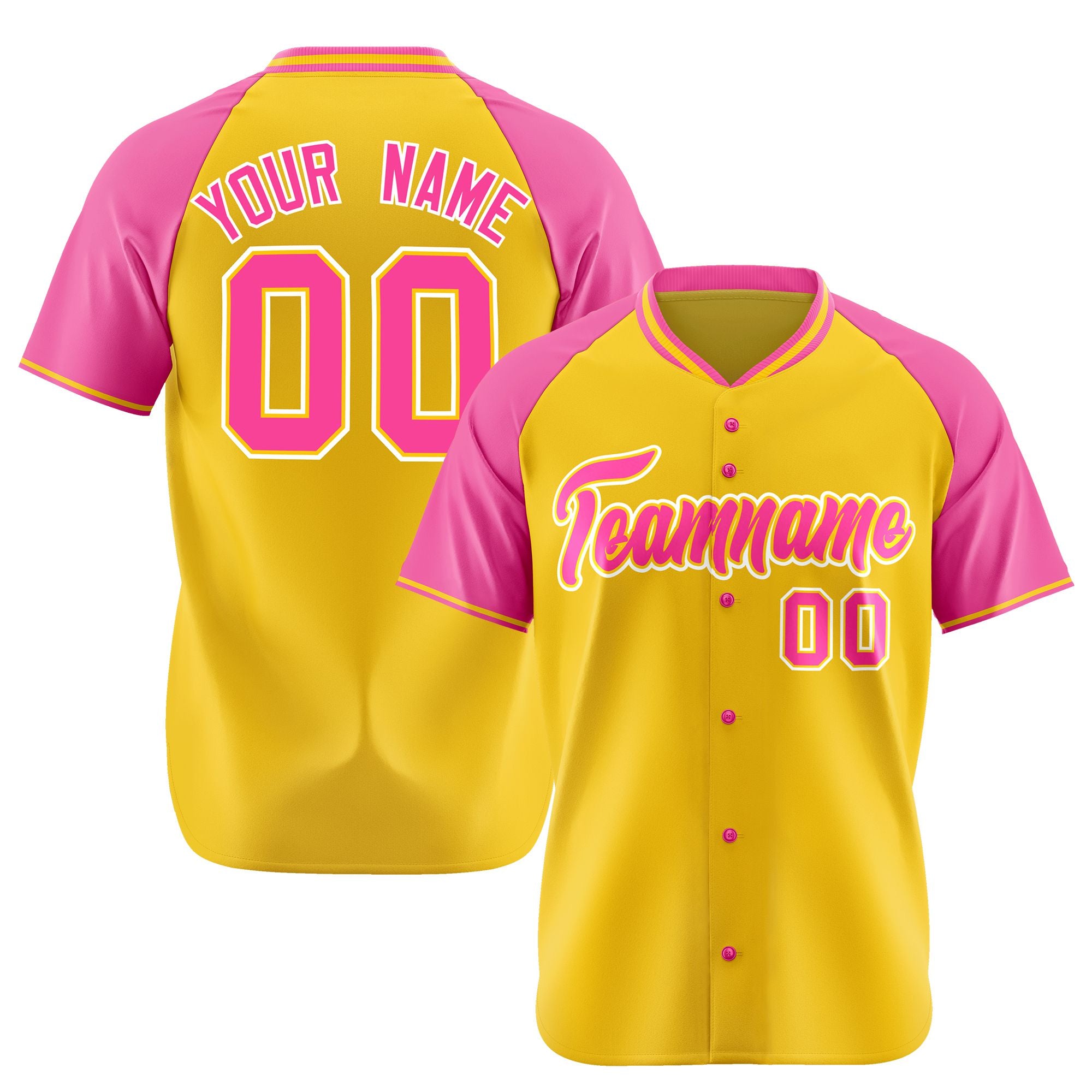 Custom Yellow Pink White Authentic Colored Buttons Baseball Jersey