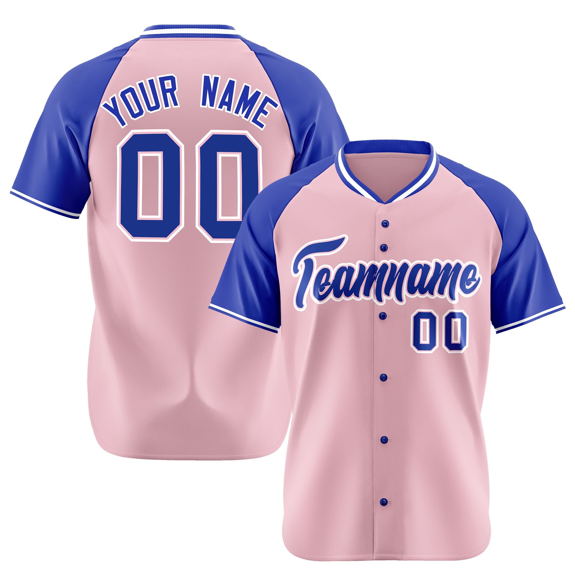 Custom Pink Blue White Authentic Colored Buttons Baseball Jersey