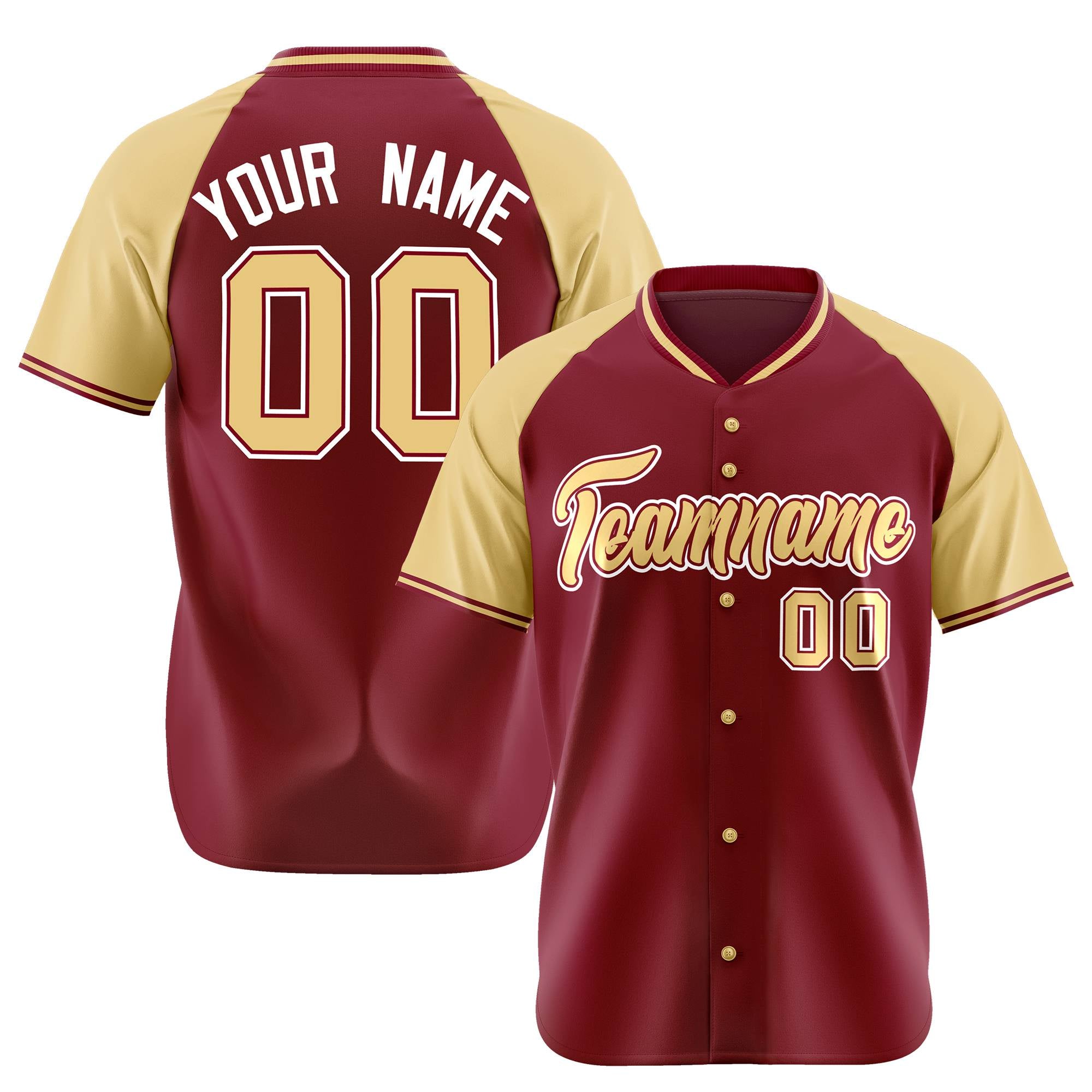 Custom Crimson Old Gold White Authentic Colored Buttons Baseball Jersey