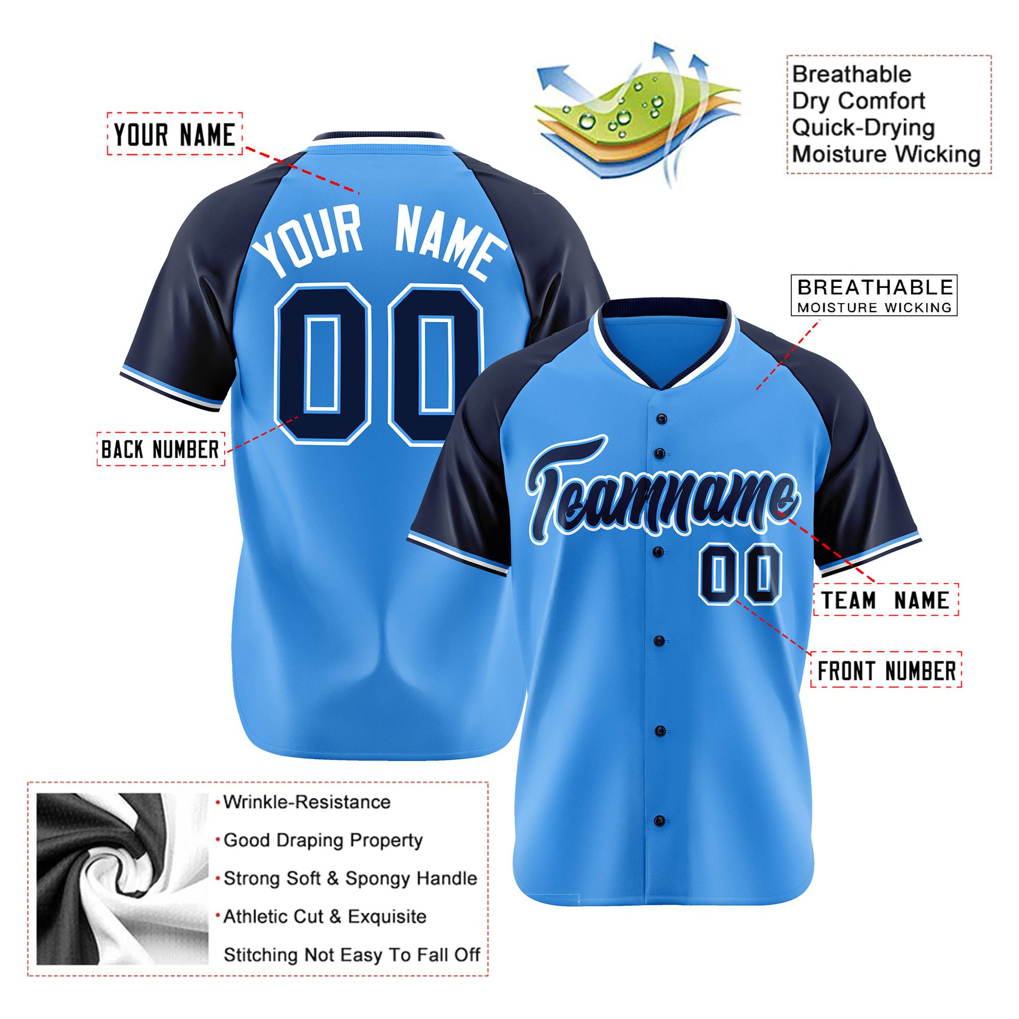 Custom Blue Navy White Authentic Colored Buttons Baseball Jersey