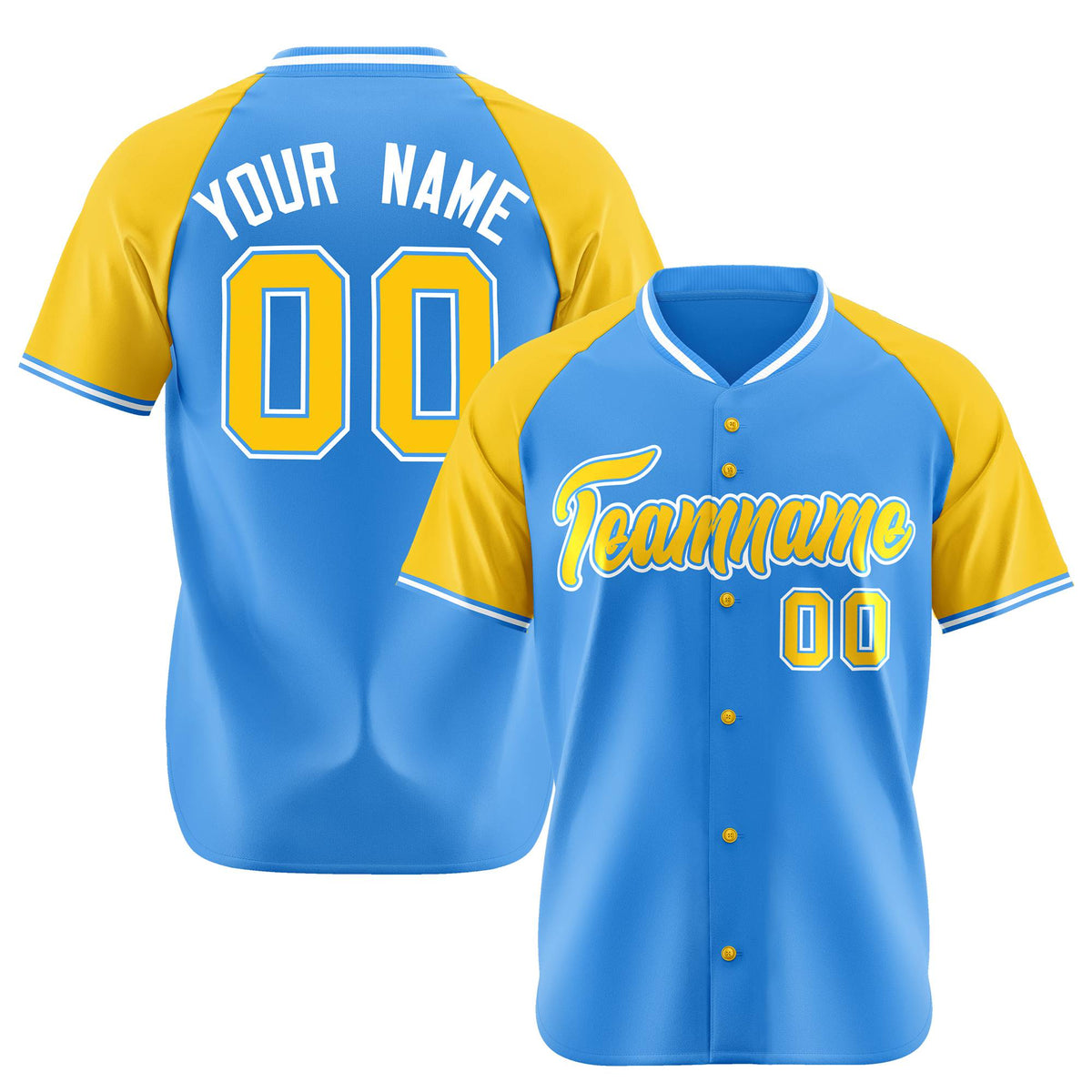 Custom Blue Yellow White Authentic Colored Buttons Baseball Jersey