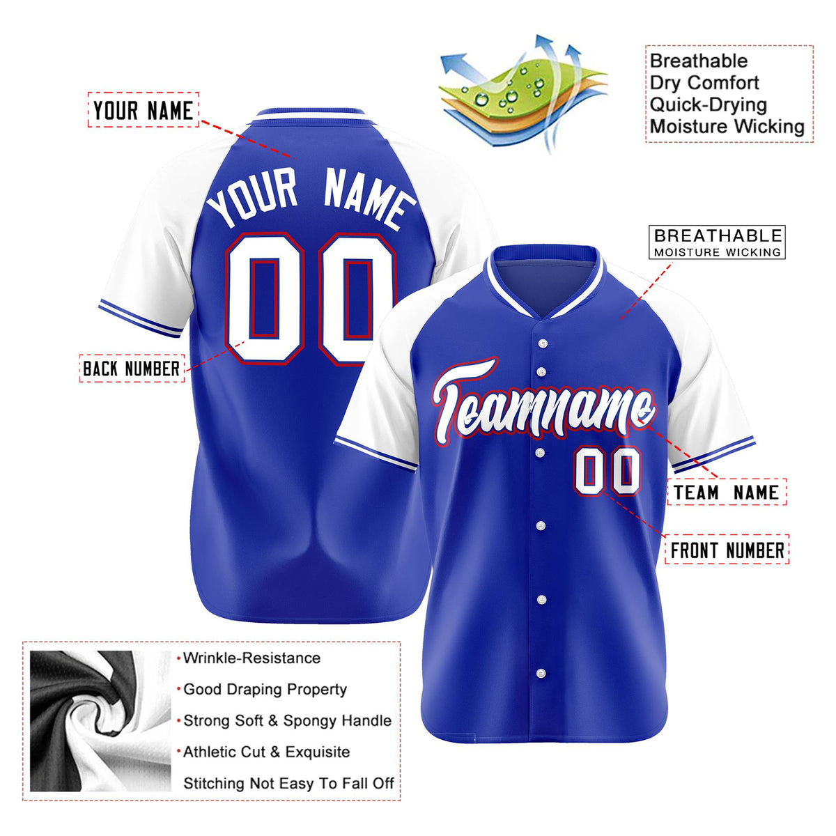 Custom Purple White Red Authentic Colored Buttons Baseball Jersey