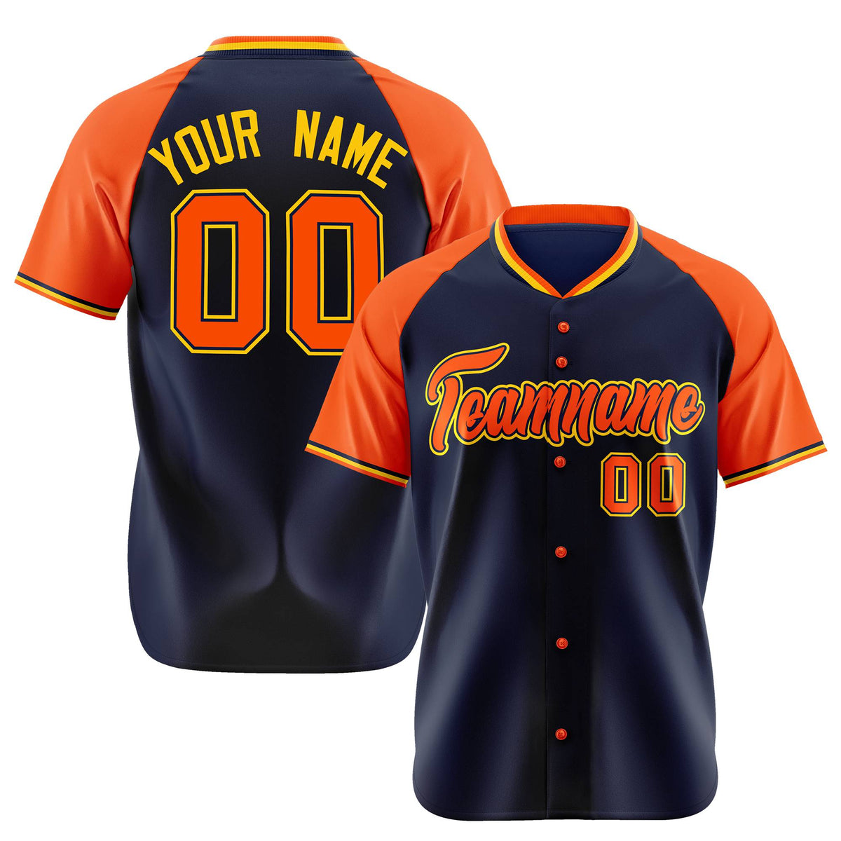 Custom Navy Orange Yellow Authentic Colored Buttons Baseball Jersey