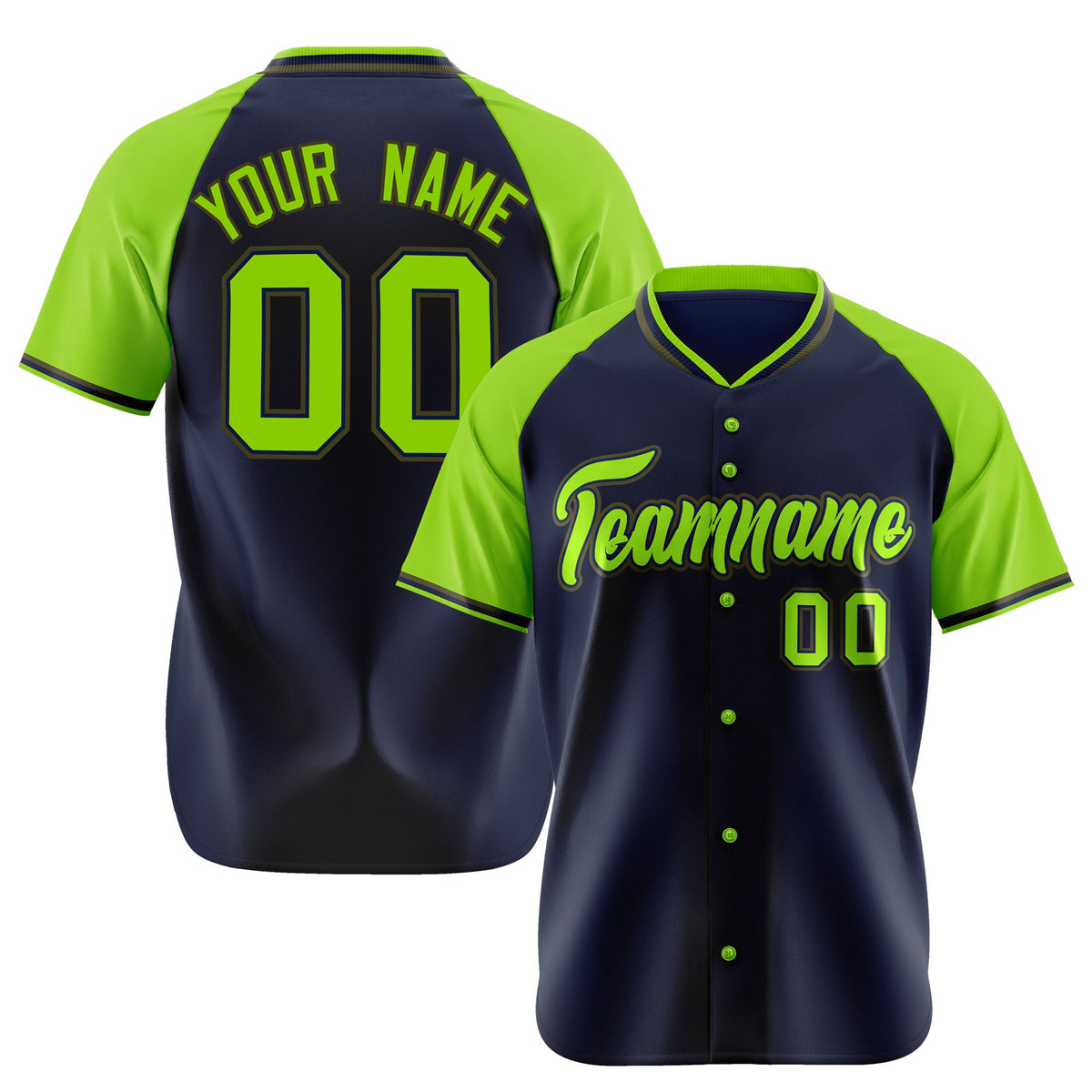Custom Navy Neon Green Olive Authentic Colored Buttons Baseball Jersey