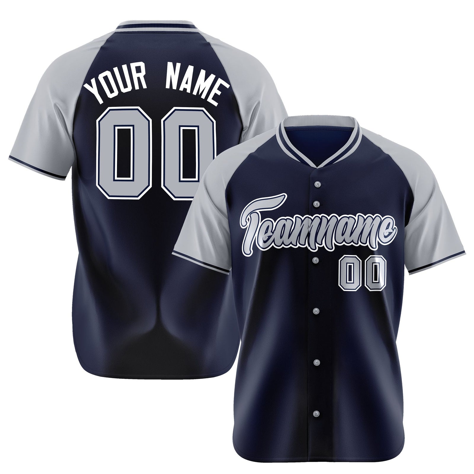 Custom Navy Gray White Authentic Colored Buttons Baseball Jersey