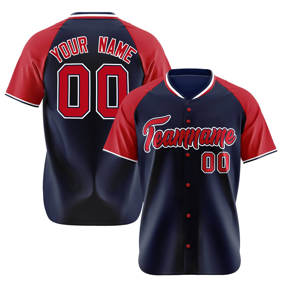 Custom Navy Red White Authentic Colored Buttons Baseball Jersey