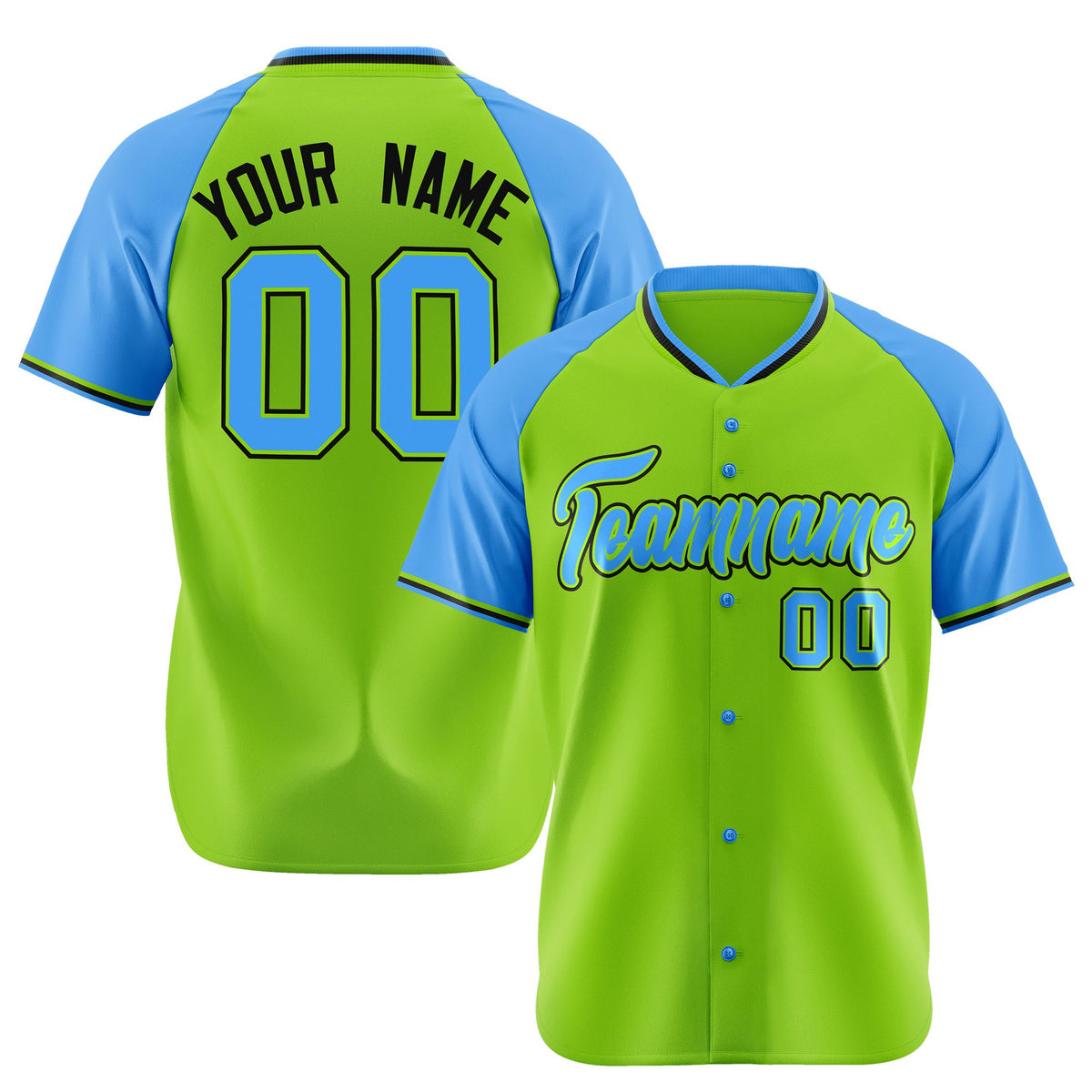 Custom Neon Green Blue Black Authentic Colored Buttons Baseball Jersey