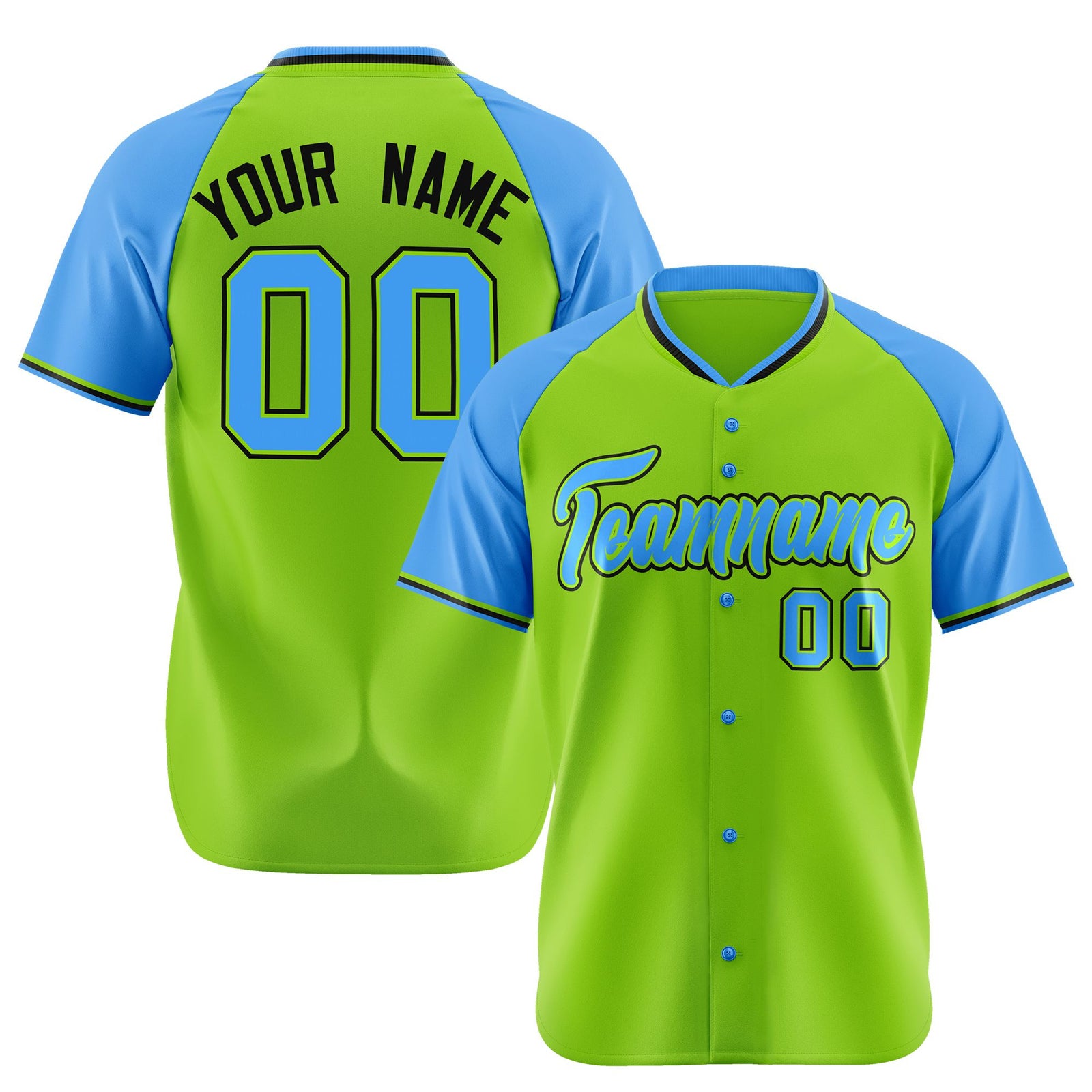 Custom Neon Green Blue Black Authentic Colored Buttons Baseball Jersey