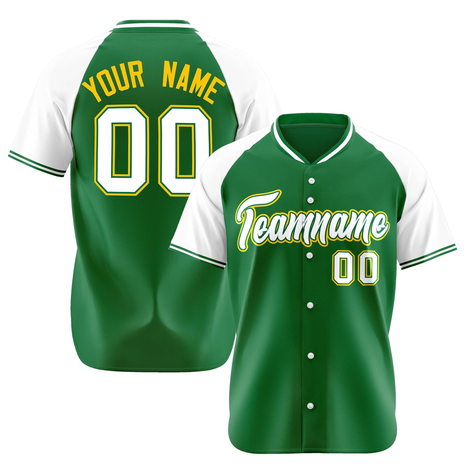 Custom Kelly Green White Yellow Authentic Colored Buttons Baseball Jersey