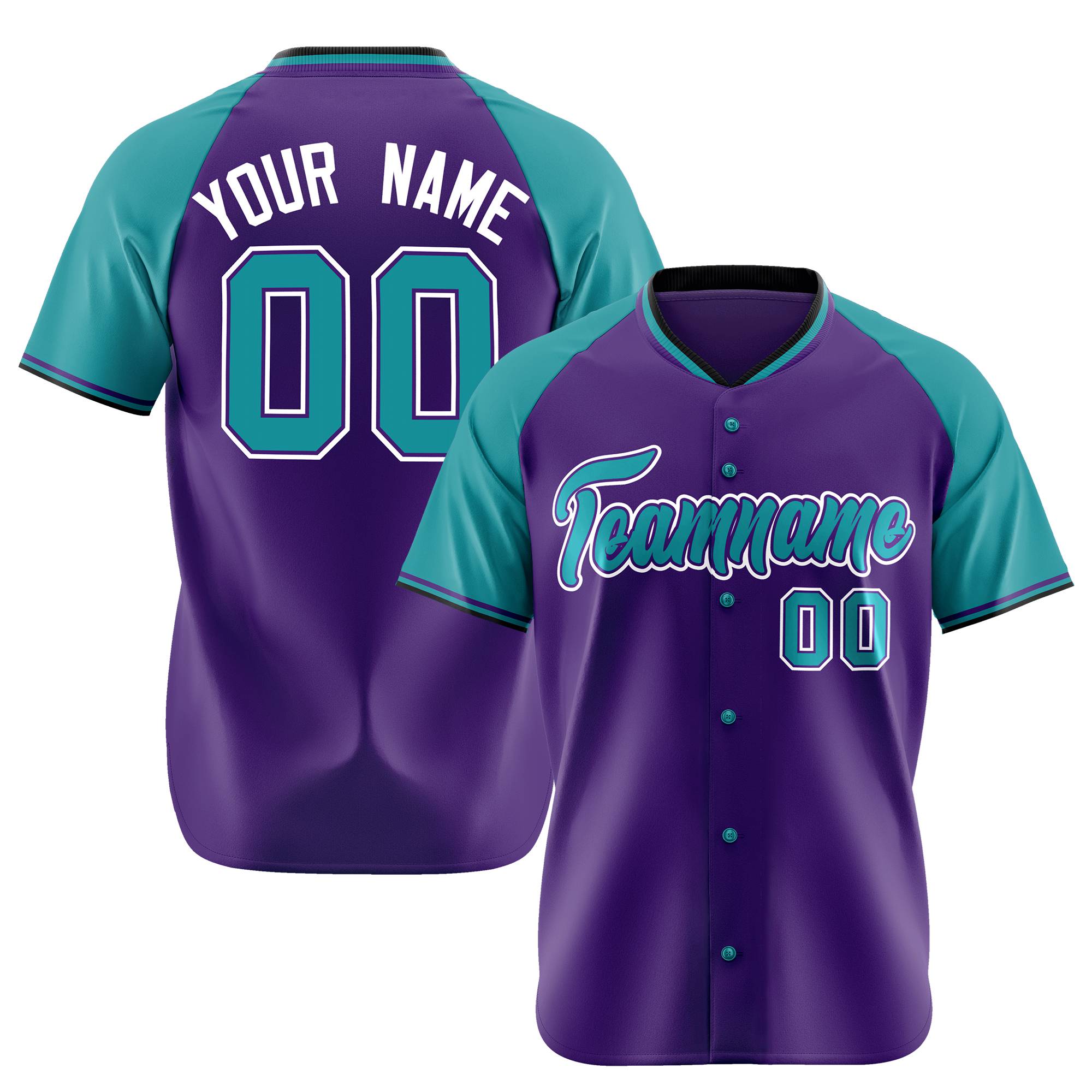 Custom Purple Aqua White Authentic Colored Buttons Baseball Jersey