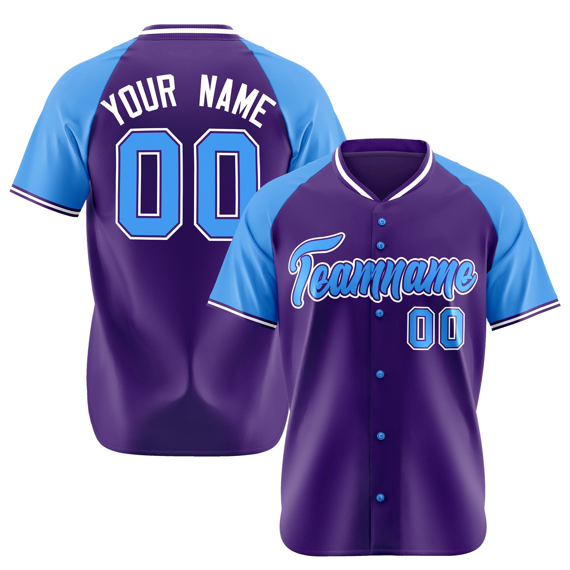 Custom Purple Blue White Authentic Colored Buttons Baseball Jersey