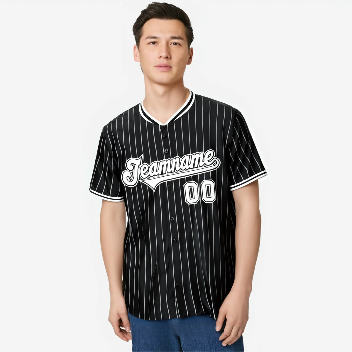 Custom Black White Pinstripe Black-White Authentic Baseball Jersey