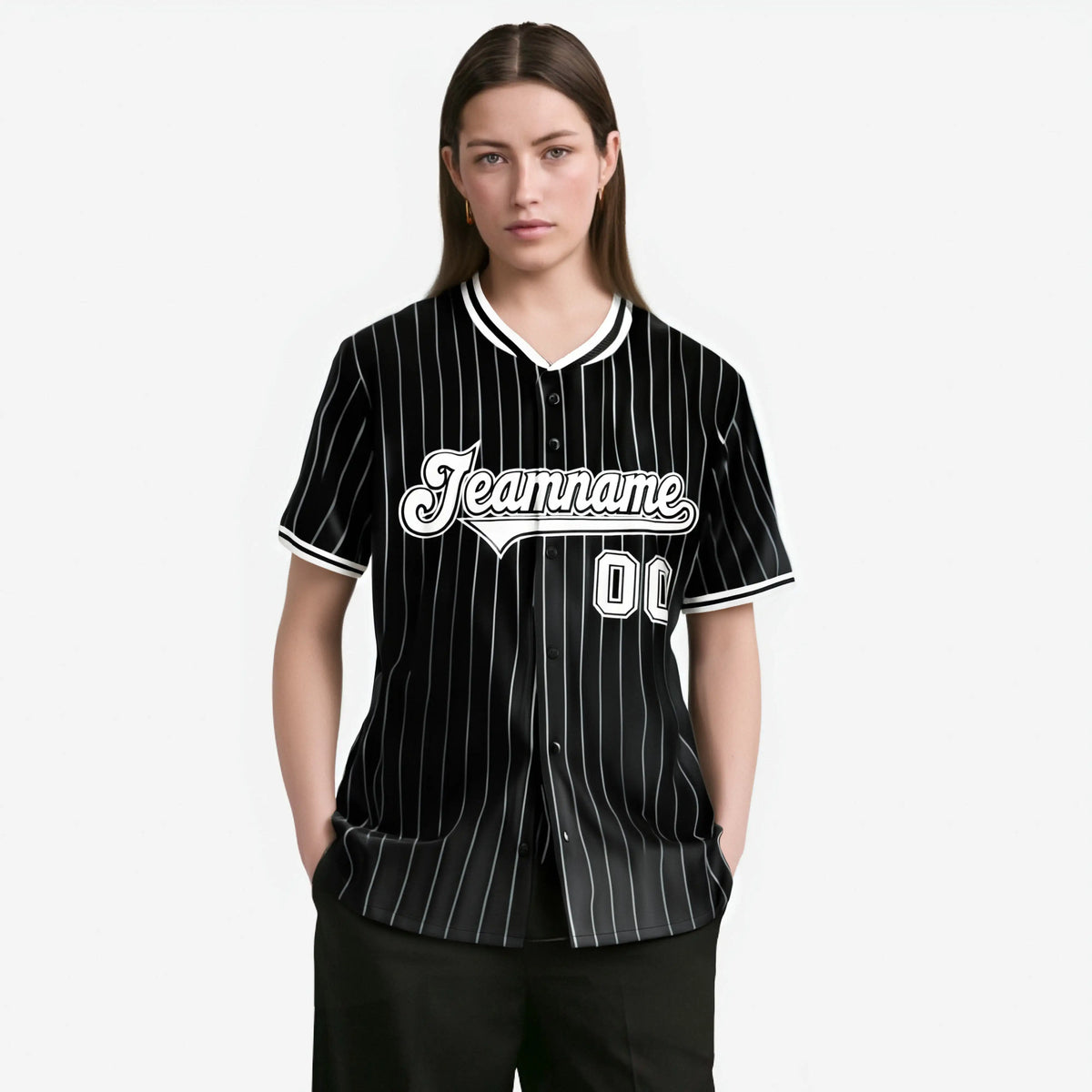 Custom Black White Pinstripe Black-White Authentic Baseball Jersey