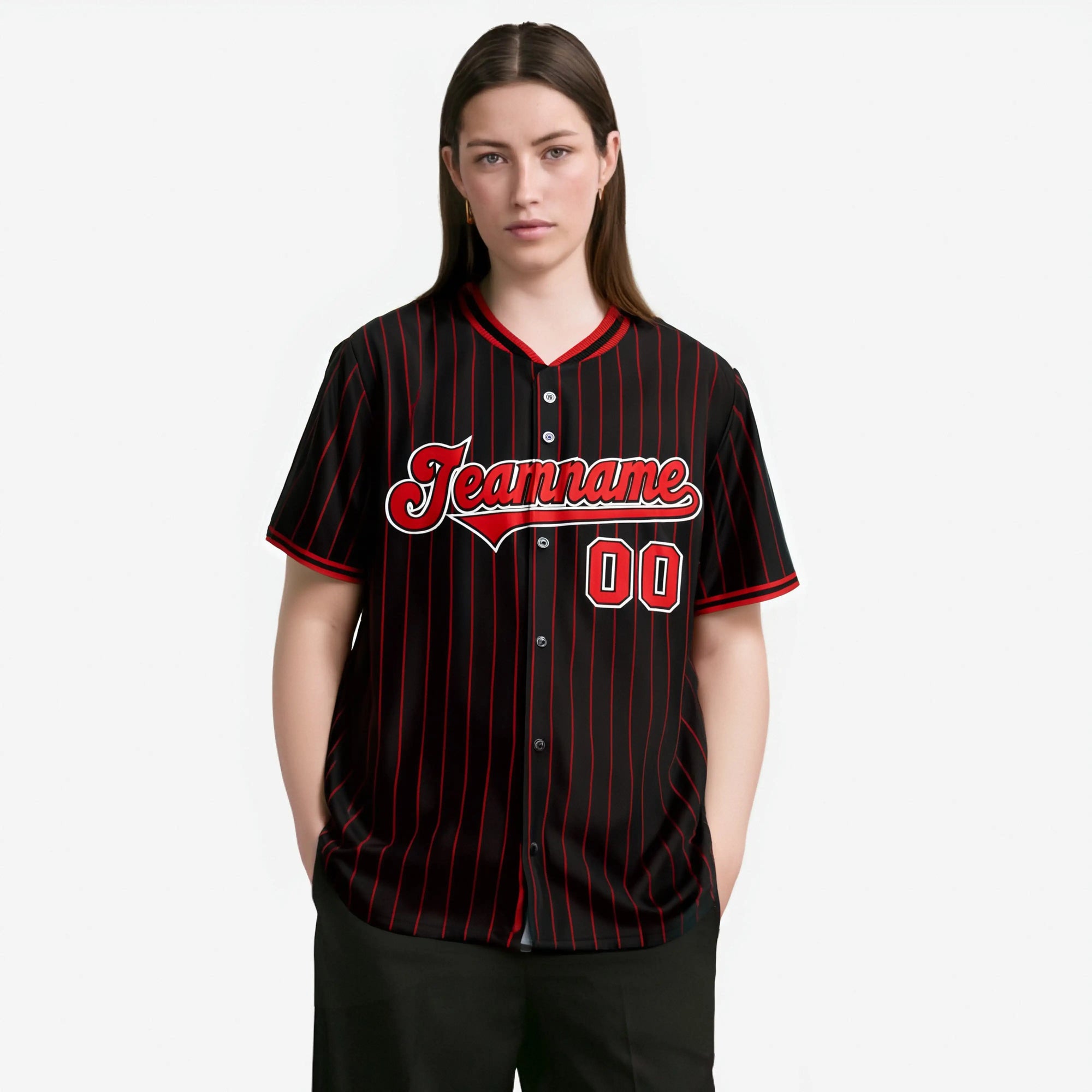 Custom Black Red Pinstripe Red-White Authentic Baseball Jersey