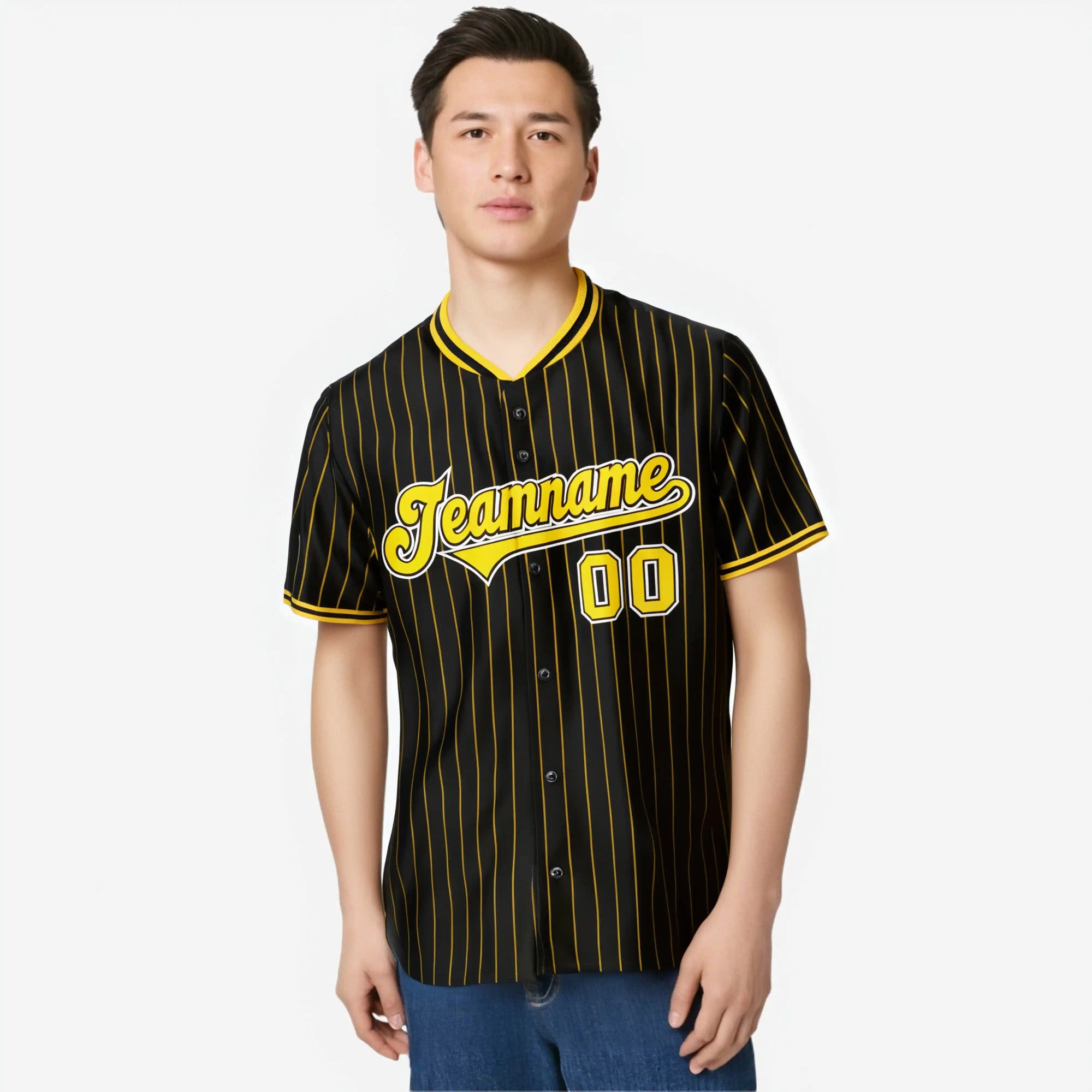 Custom Black Yellow Pinstripe Yellow-White Authentic Baseball Jersey