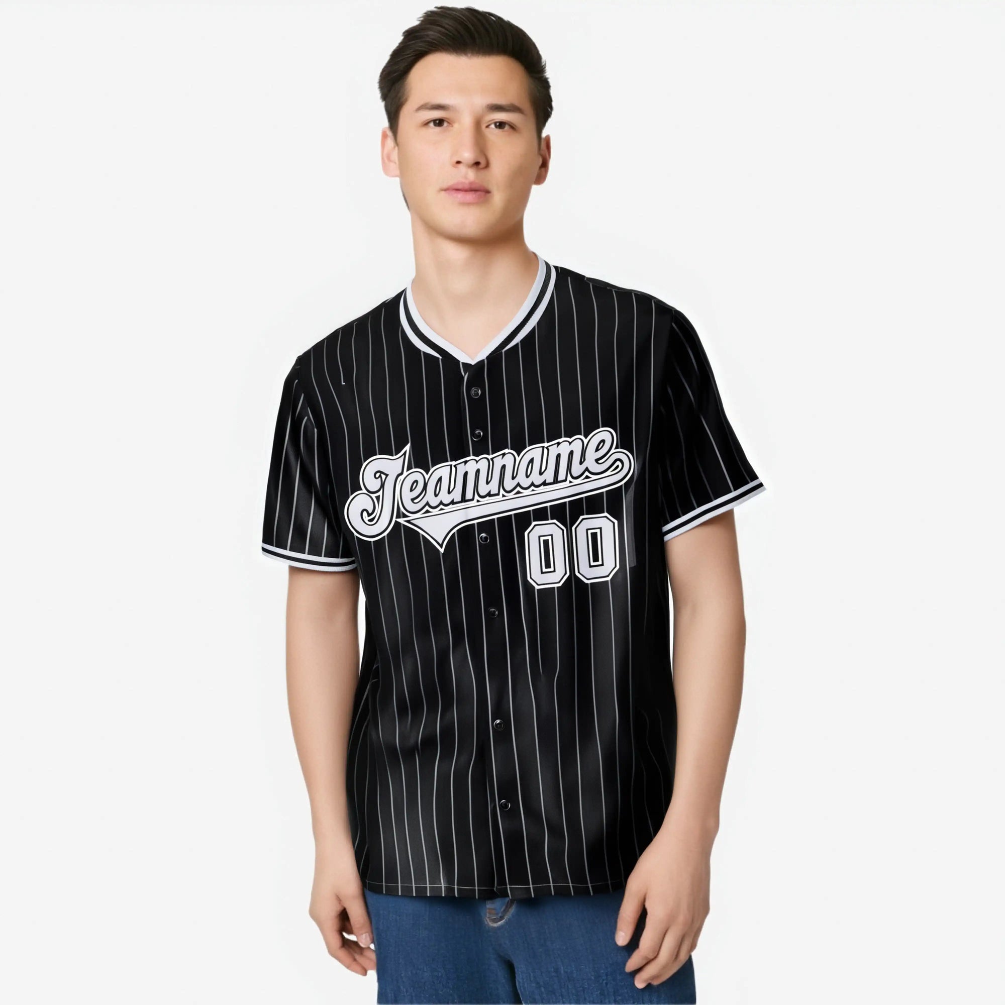 Custom Black White Pinstripe Gray-White Authentic Baseball Jersey