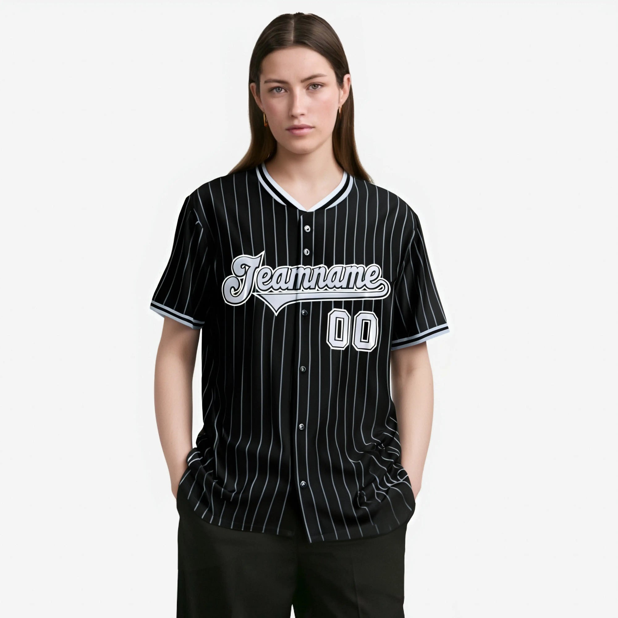 Custom Black White Pinstripe Gray-White Authentic Baseball Jersey