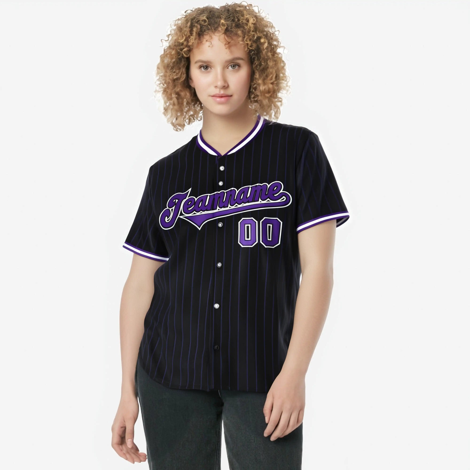 Custom Black Purple Pinstripe Purple-White Authentic Baseball Jersey