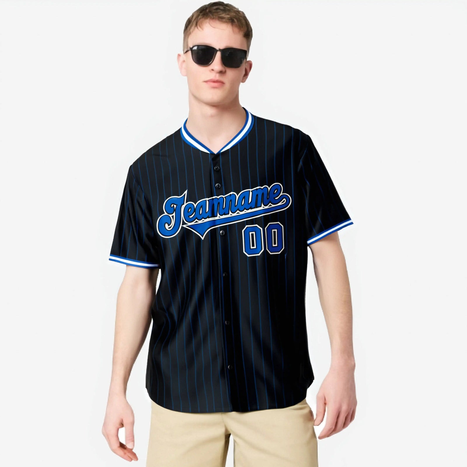 Custom Black Electric-Blue Pinstripe Electric-Blue White Authentic Baseball Jersey
