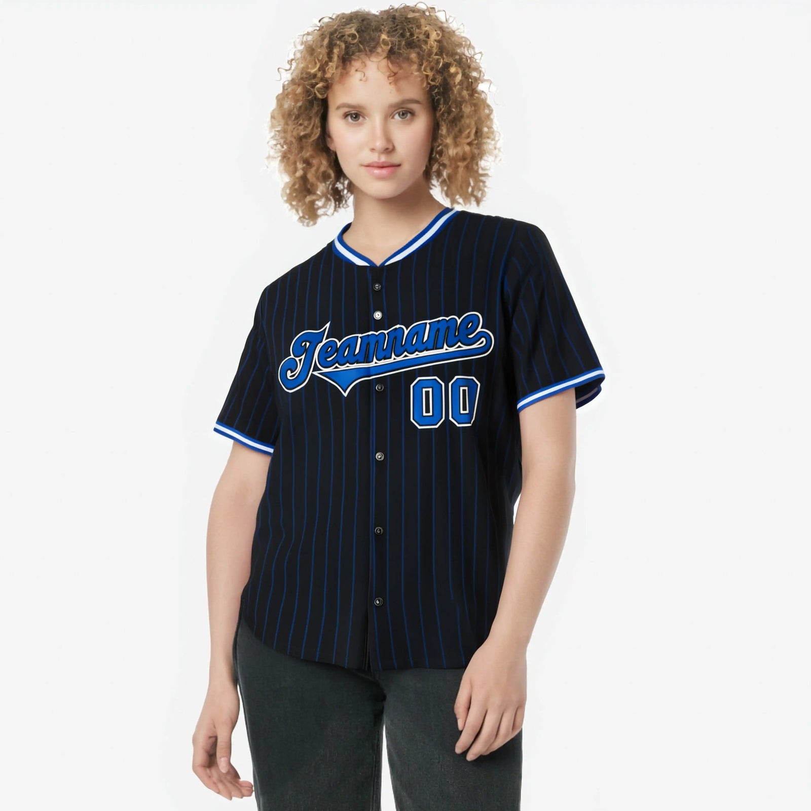 Custom Black Electric-Blue Pinstripe Electric-Blue White Authentic Baseball Jersey
