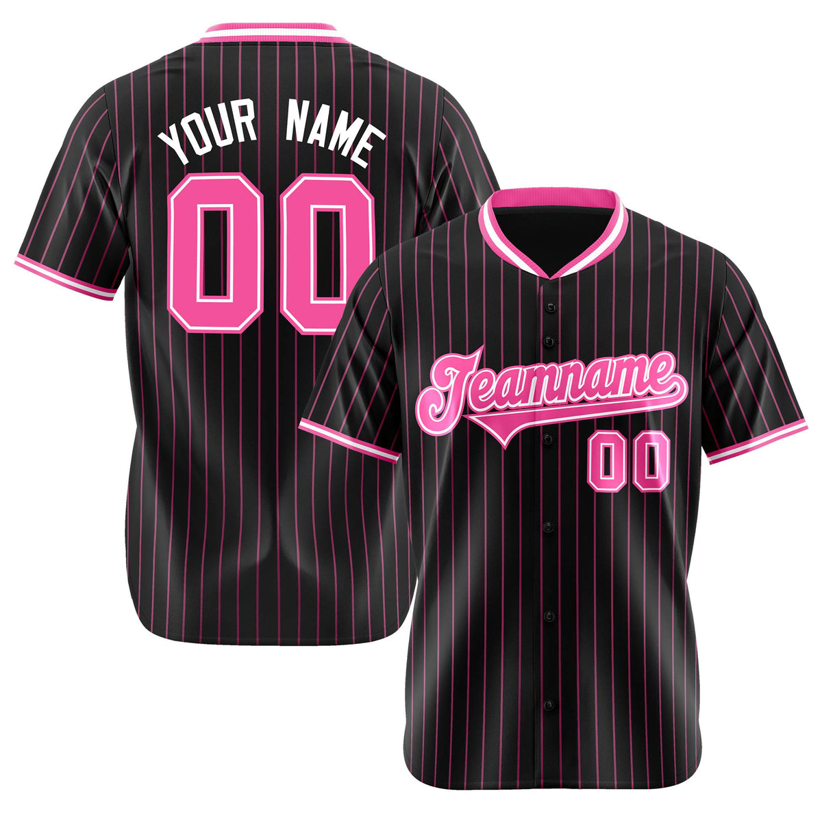 Custom Black Pink Pinstripe Pink-White Authentic Baseball Jersey