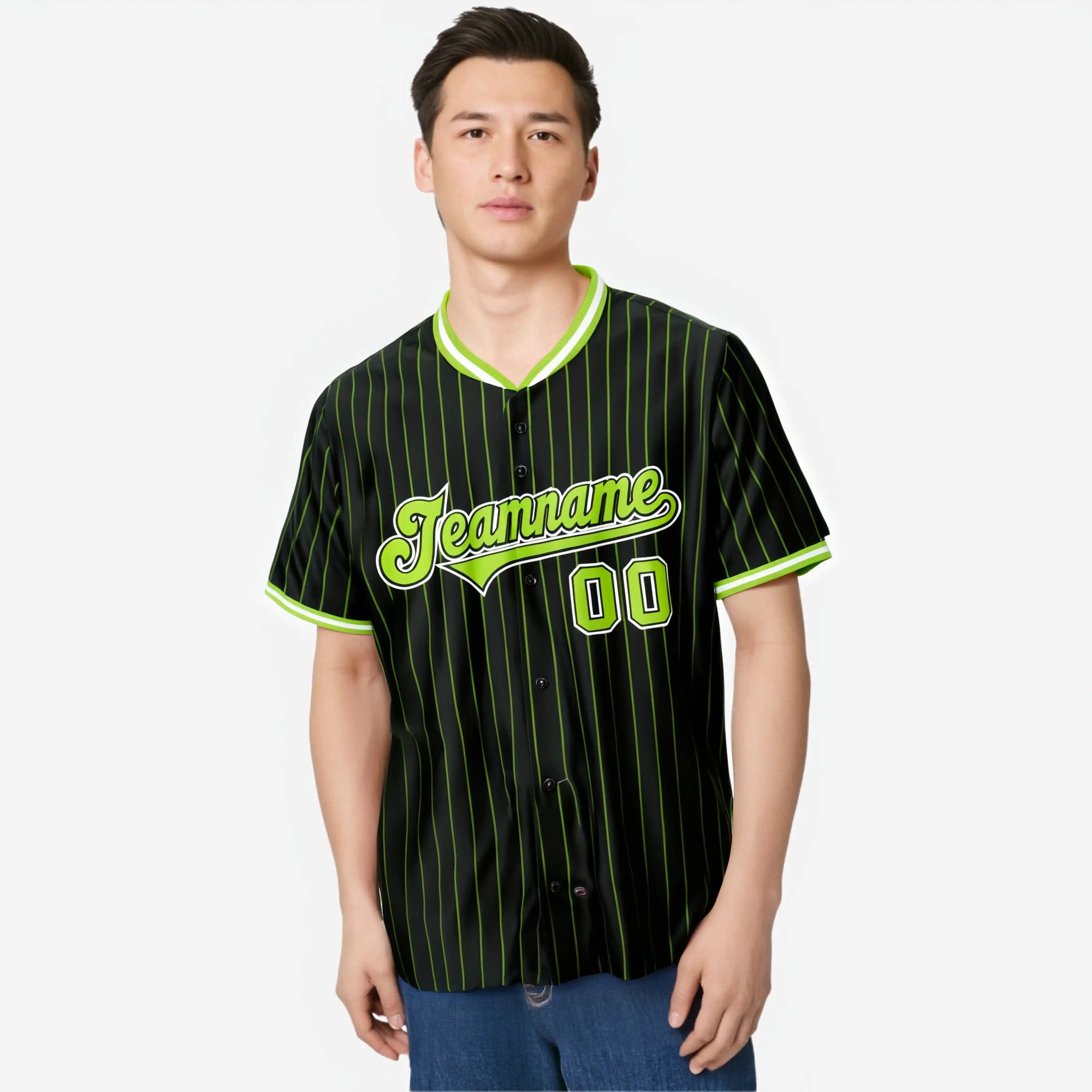 Custom Black Neon-Green Pinstripe Neon-Green White Authentic Baseball Jersey