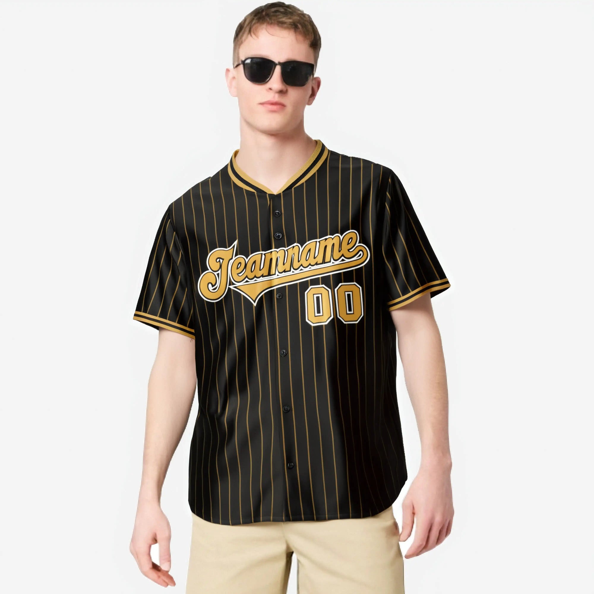 Custom Black Old-Gold Pinstripe Old-Gold White Authentic Baseball Jersey