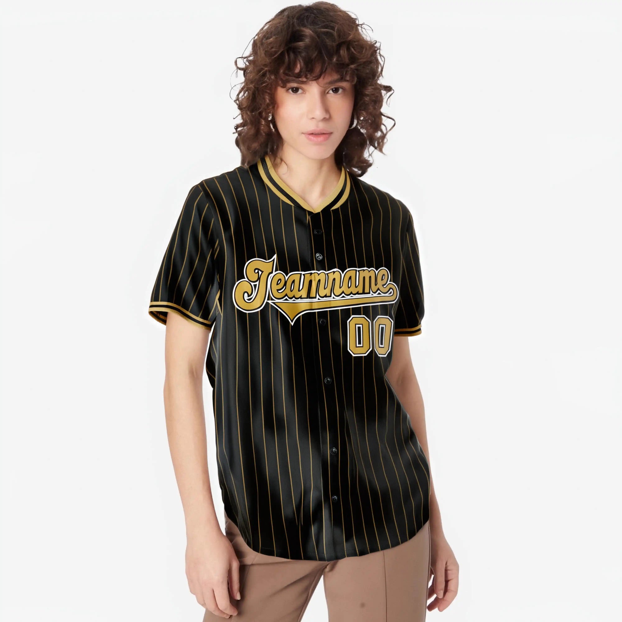 Custom Black Old-Gold Pinstripe Old-Gold White Authentic Baseball Jersey