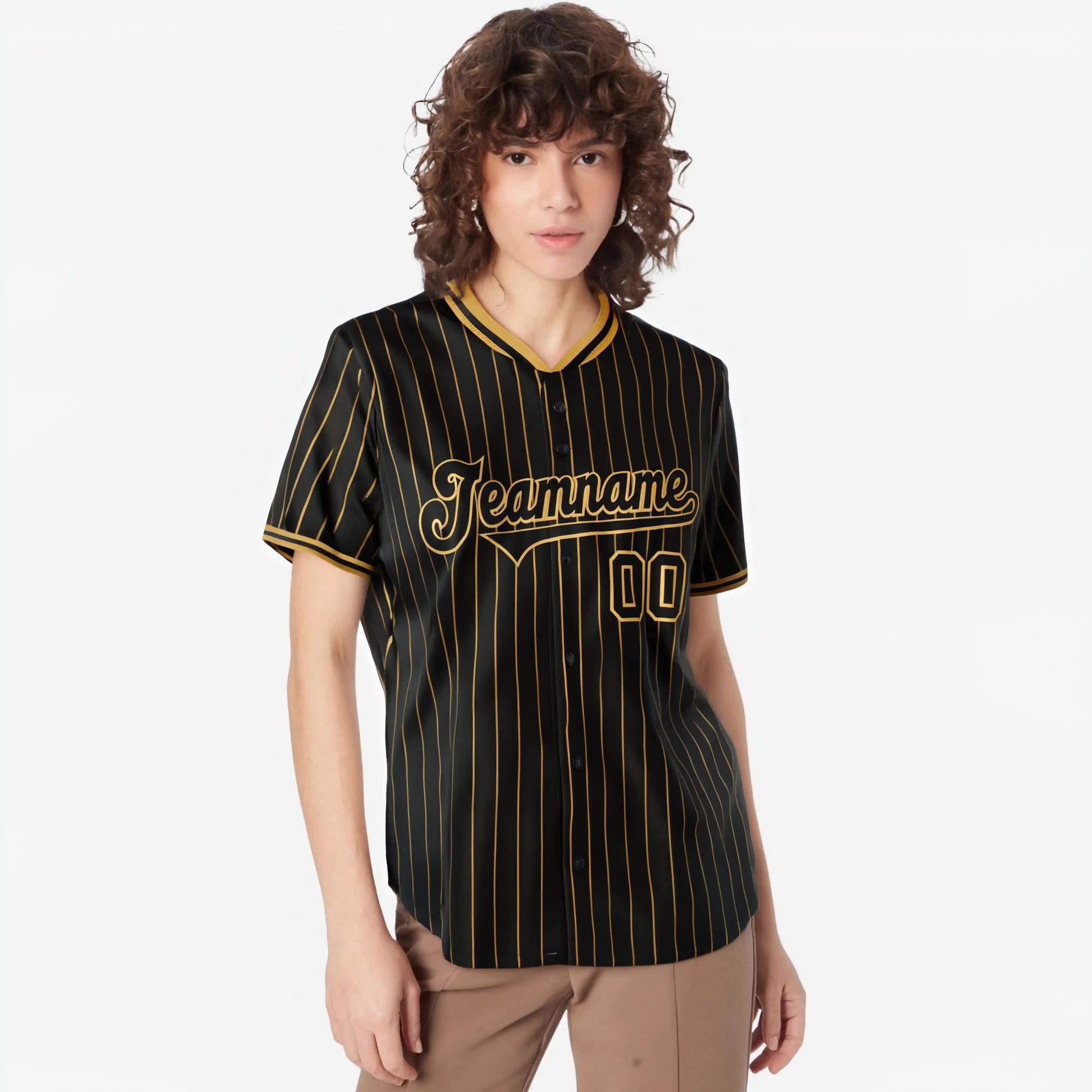 Custom Black Old-Gold Pinstripe Black Old-Gold Authentic Baseball Jersey