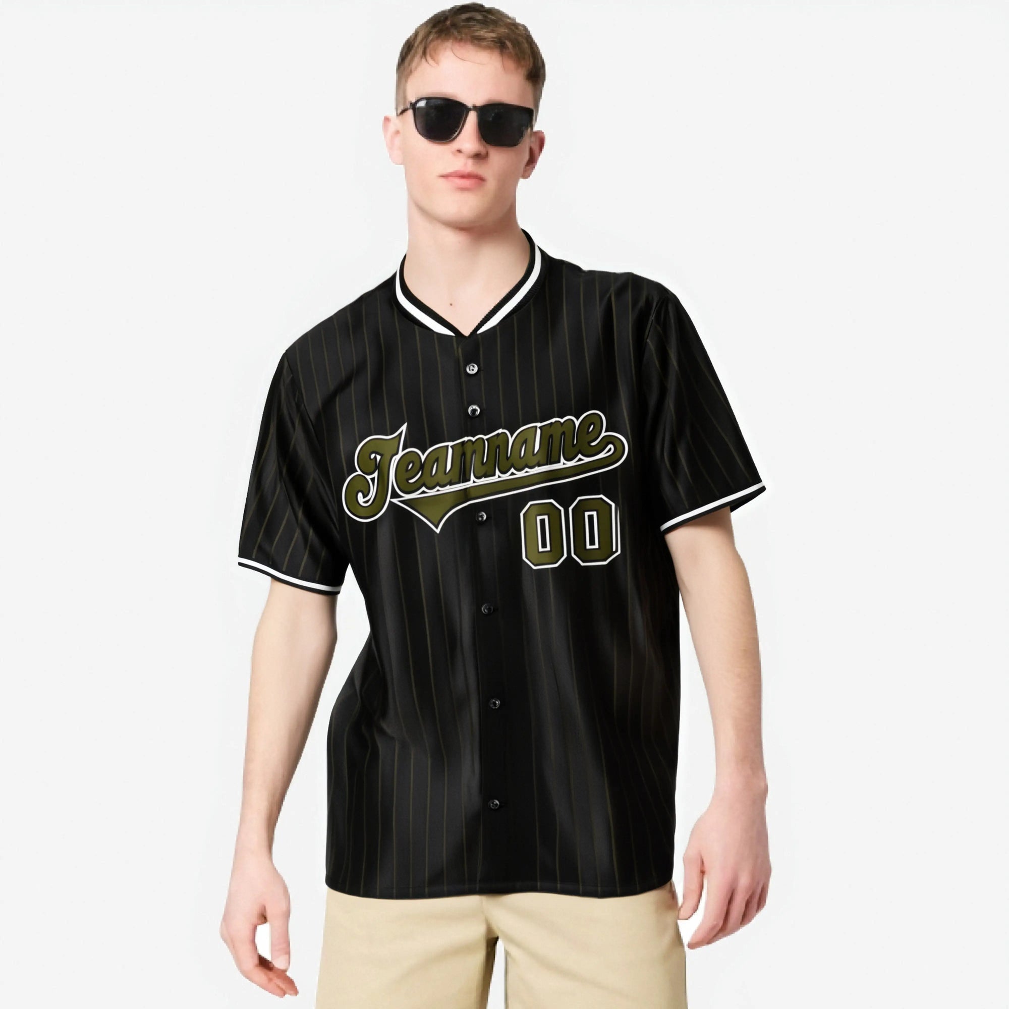 Custom Black Olive Pinstripe Olive-White Authentic Baseball Jersey