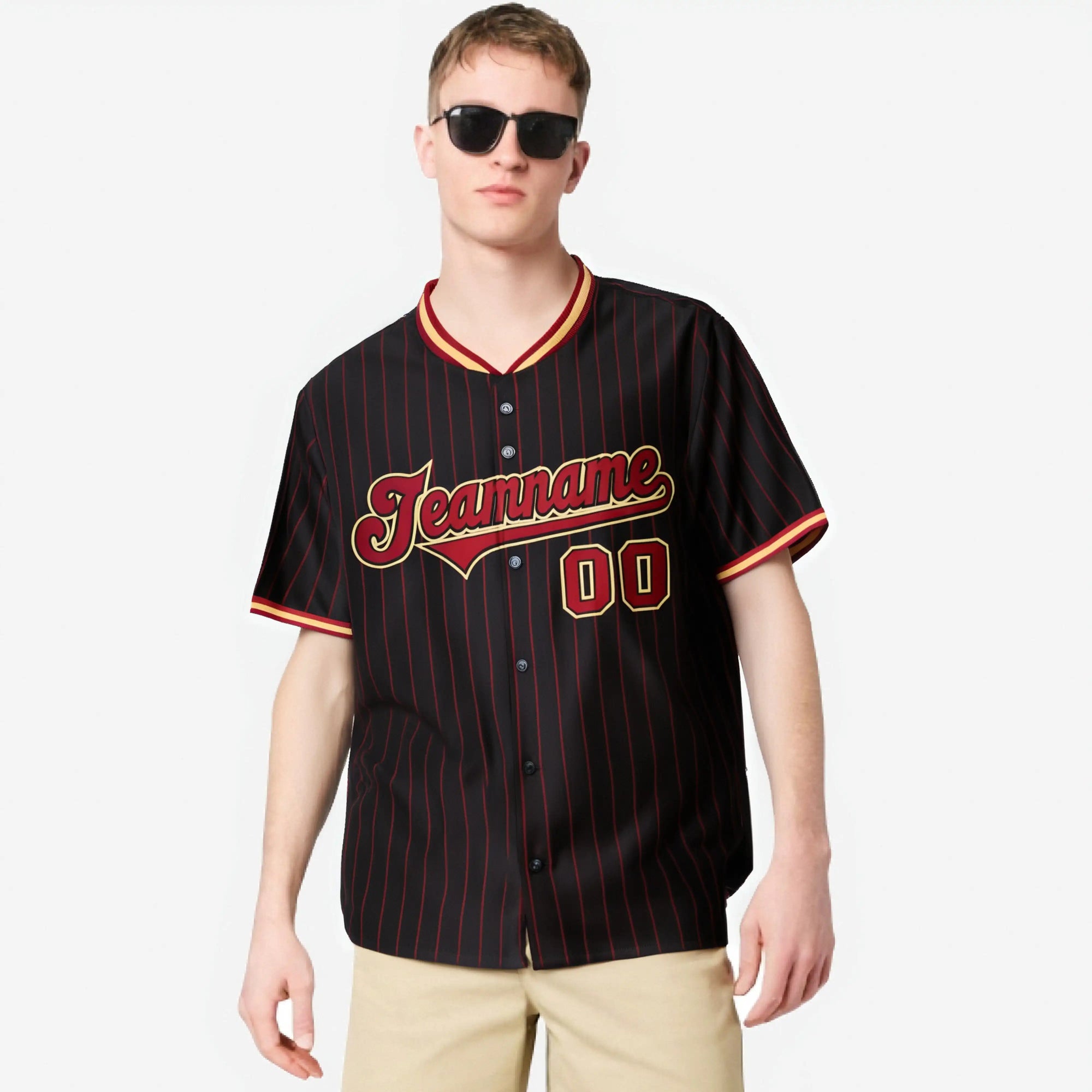 Custom Black Crimson Pinstripe Crimson Old-Gold Authentic Baseball Jersey