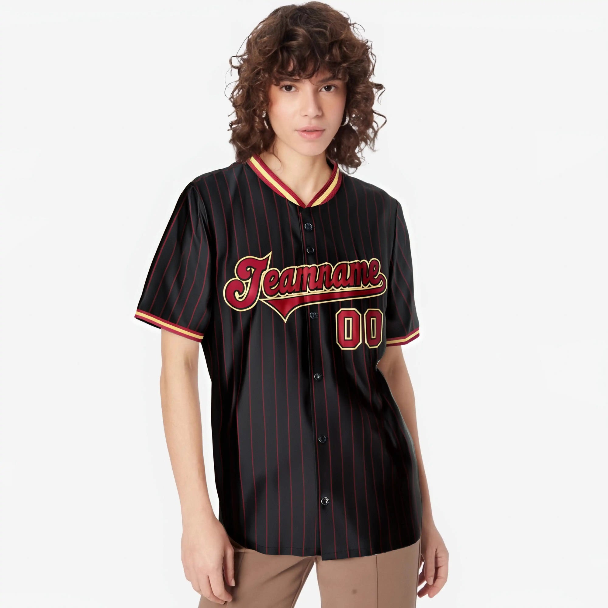 Custom Black Crimson Pinstripe Crimson Old-Gold Authentic Baseball Jersey