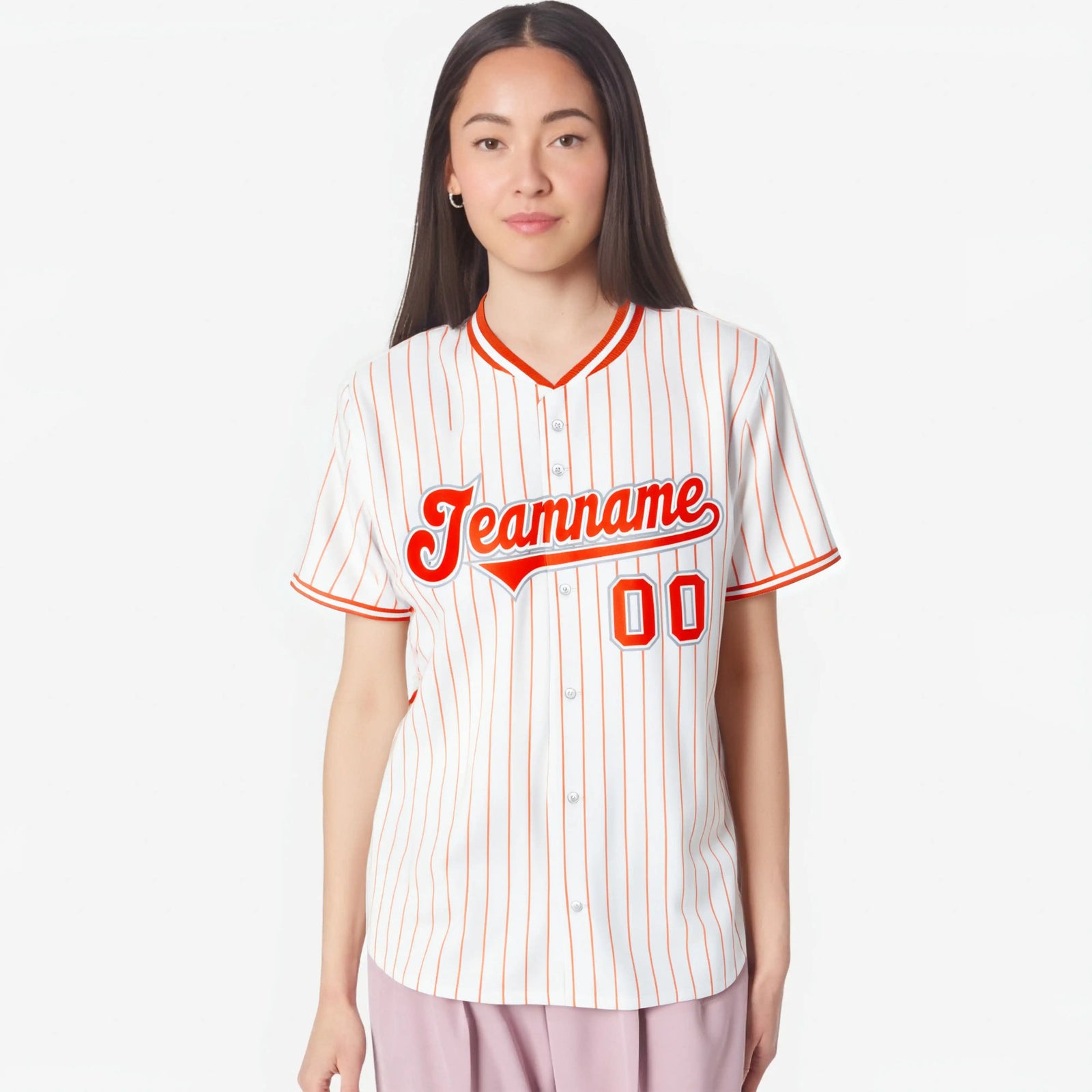 Custom White Orange Pinstripe White-Orange Authentic Baseball Jersey