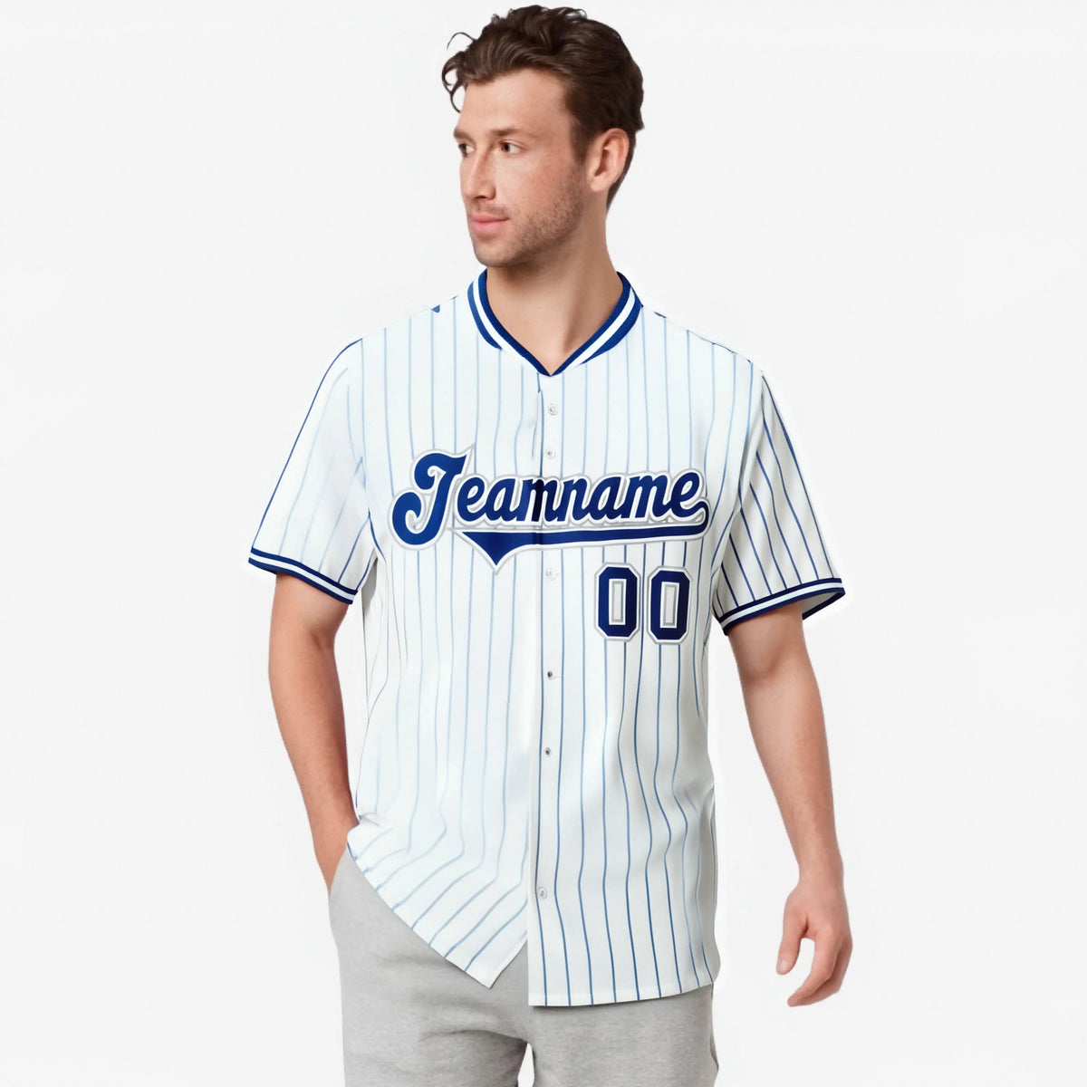 Custom White Blue Pinstripe White-Blue Black Authentic Baseball Jersey