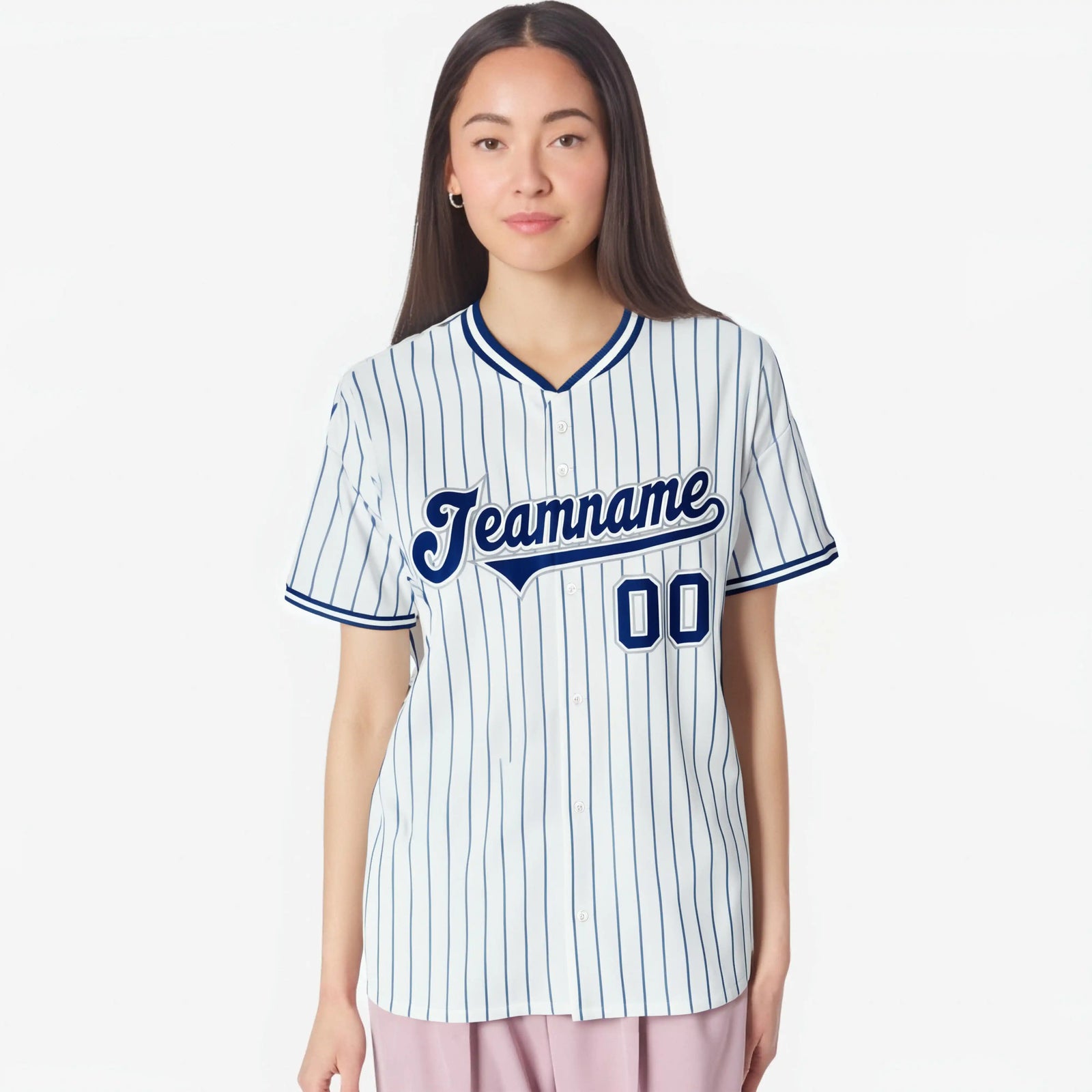 Custom White Blue Pinstripe White-Blue Black Authentic Baseball Jersey