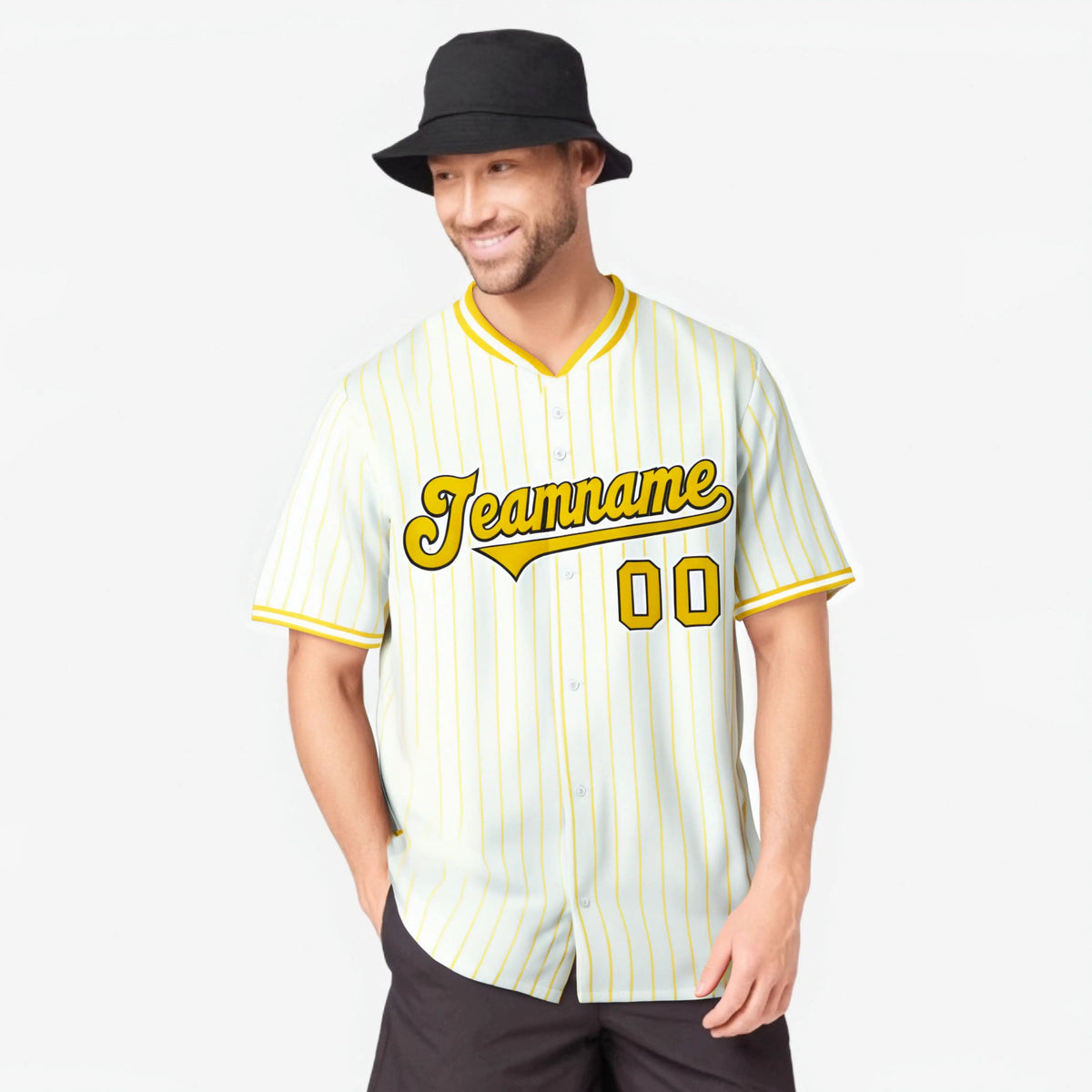 Custom White Yellow Pinstripe White-Yellow Black Authentic Baseball Jersey