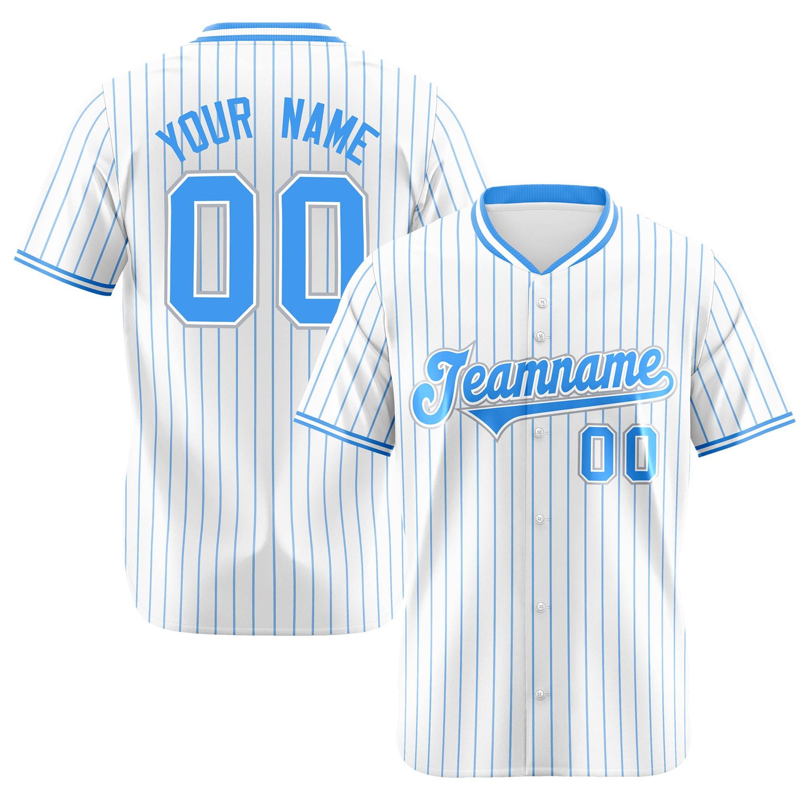 Custom White Blue Pinstripe White-Blue Gray Authentic Baseball Jersey