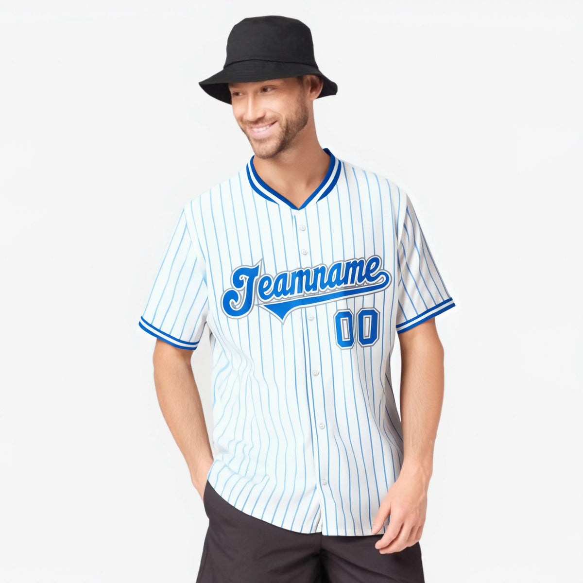 Custom White Blue Pinstripe White-Blue Gray Authentic Baseball Jersey