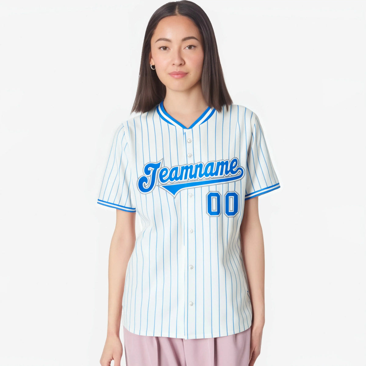 Custom White Blue Pinstripe White-Blue Gray Authentic Baseball Jersey