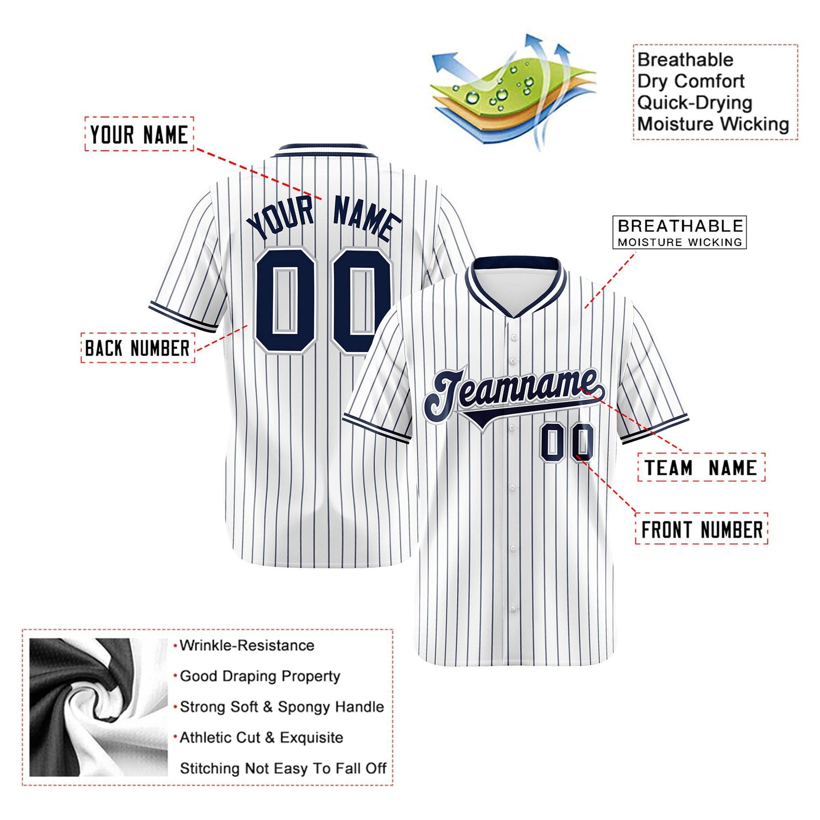 Custom White Navy Pinstripe White-Navy Authentic Baseball Jersey