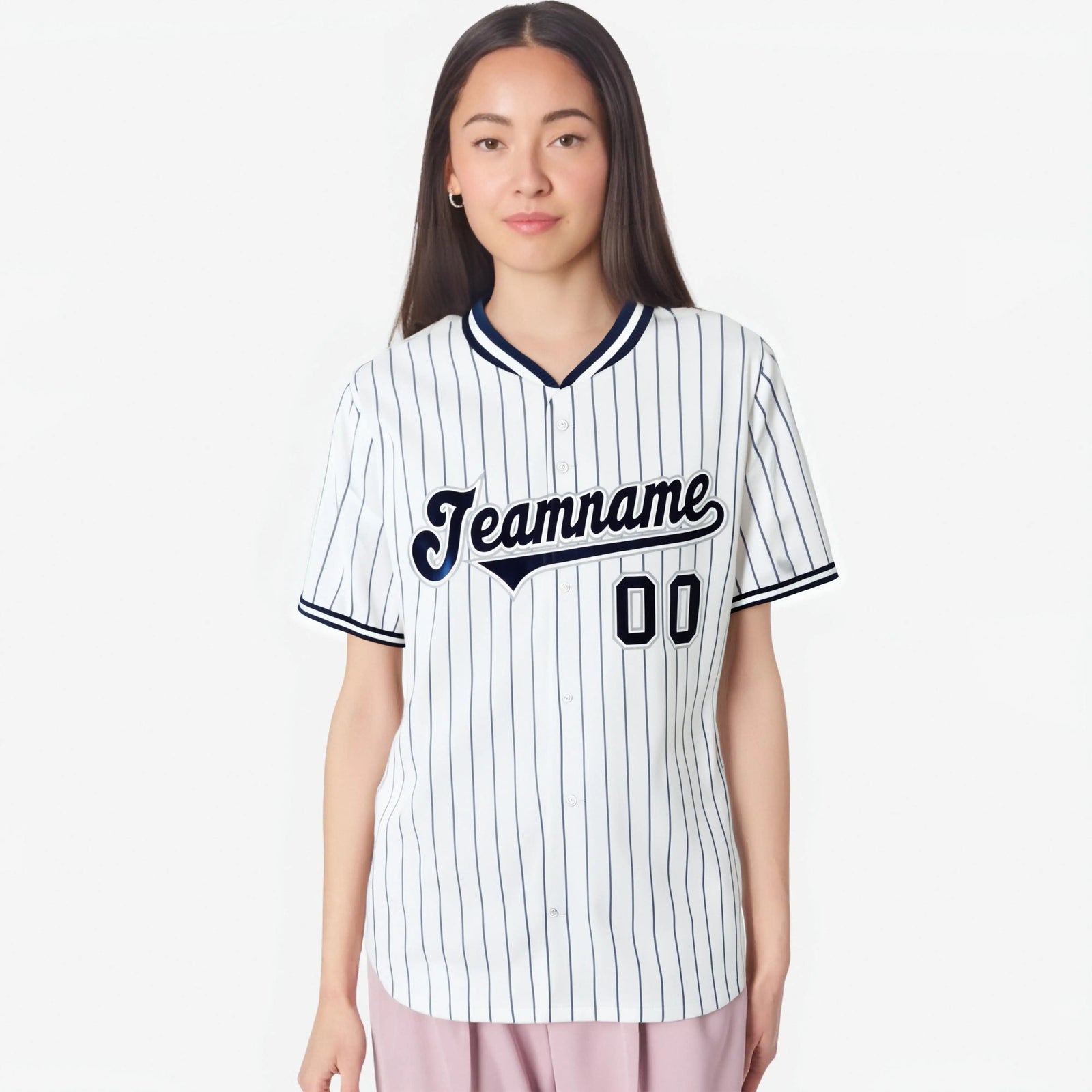 Custom White Navy Pinstripe White-Navy Authentic Baseball Jersey