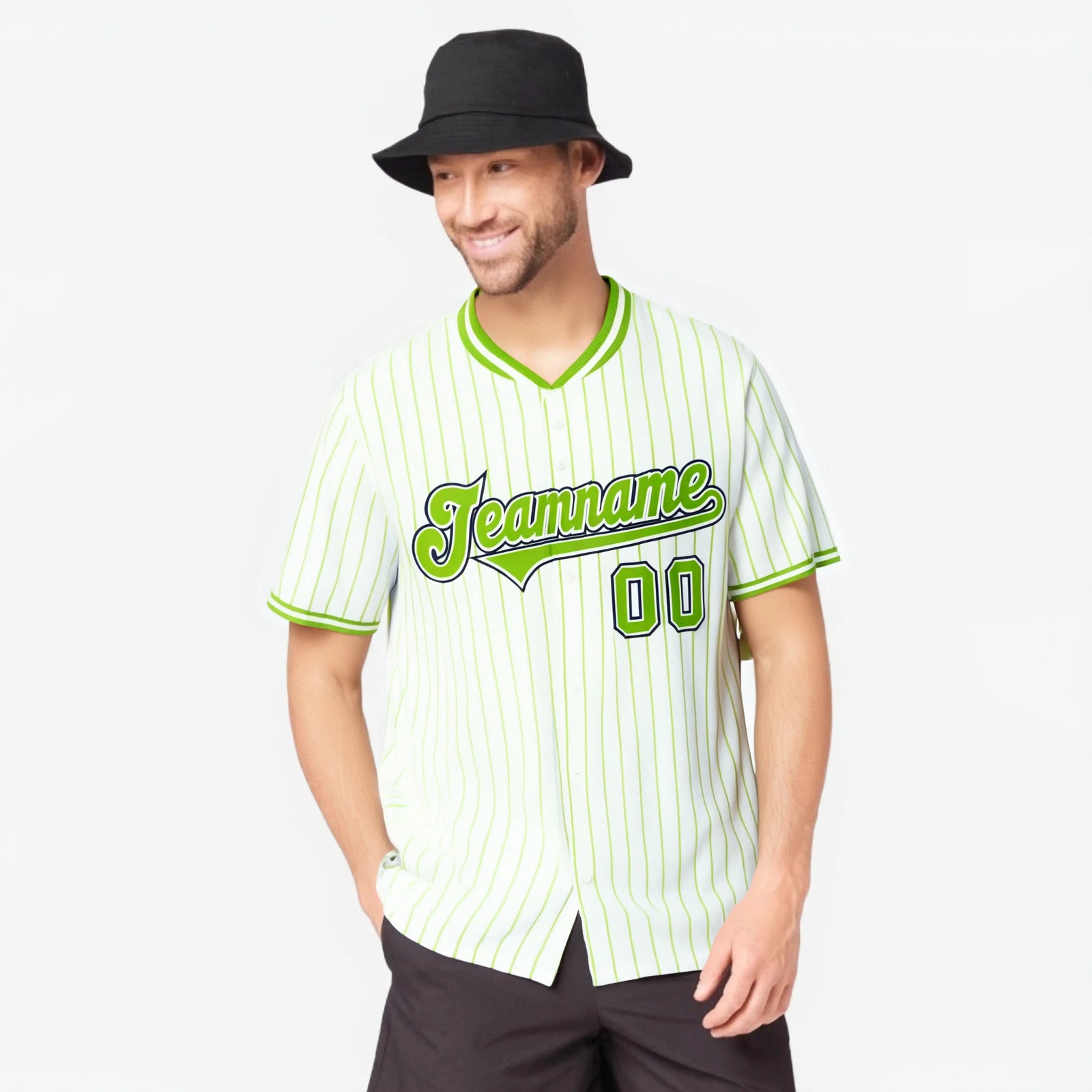 Custom White Neon-Green Pinstripe White Neon-Green Black Authentic Baseball Jersey