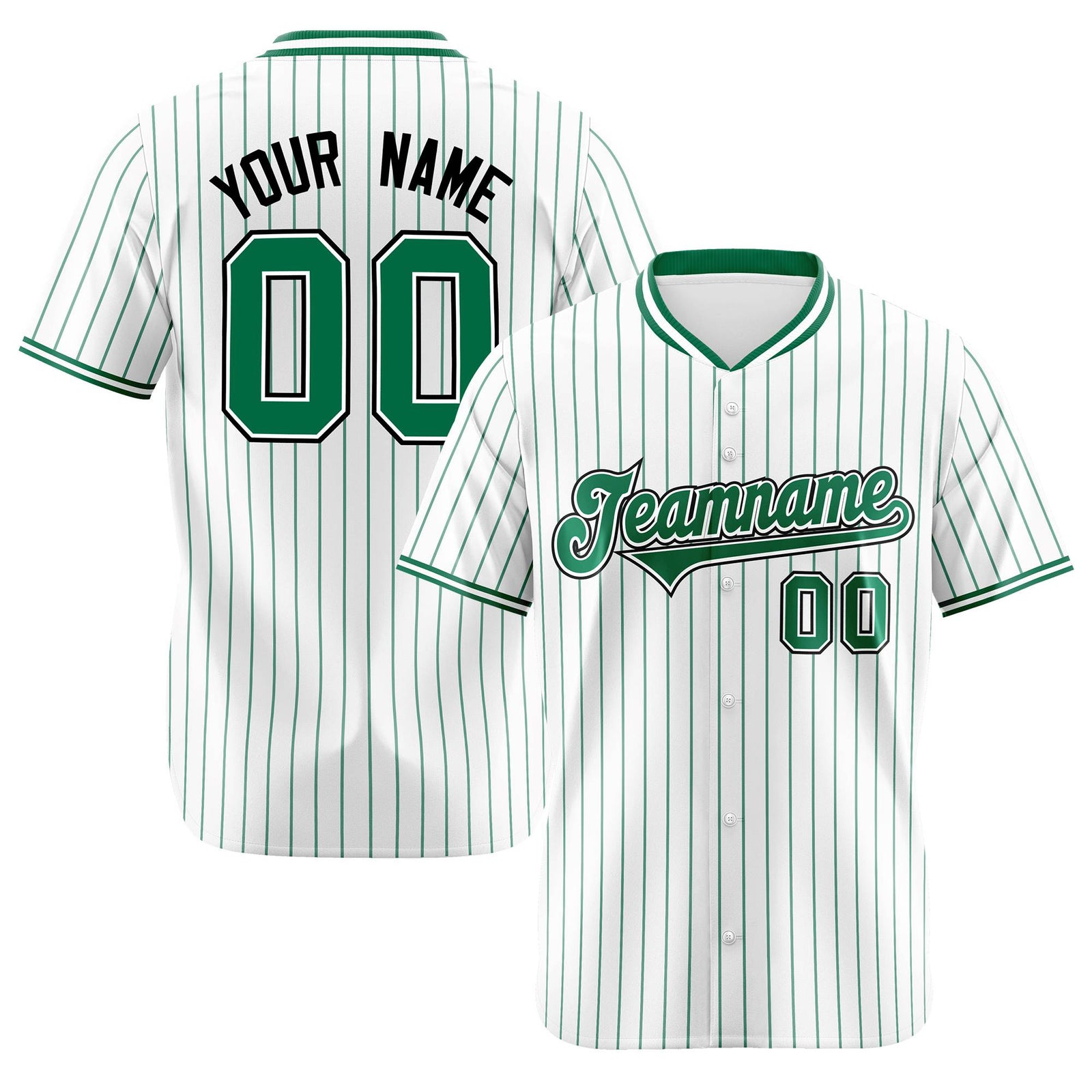 Custom White Kelly-Green Pinstripe White Kelly-Green Black Authentic Baseball Jersey