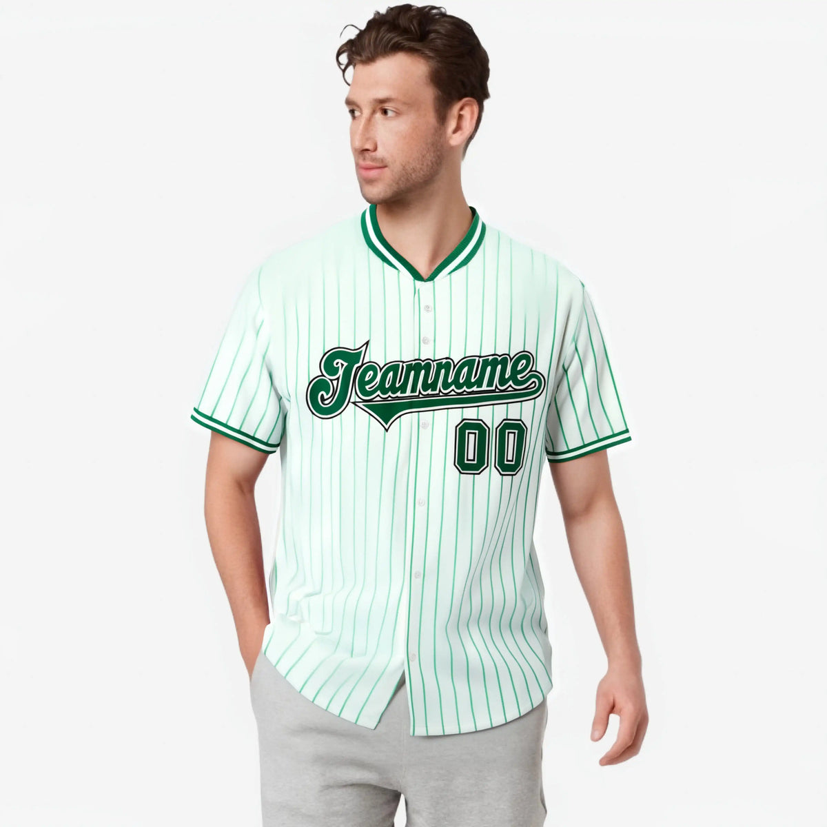 Custom White Kelly-Green Pinstripe White Kelly-Green Black Authentic Baseball Jersey